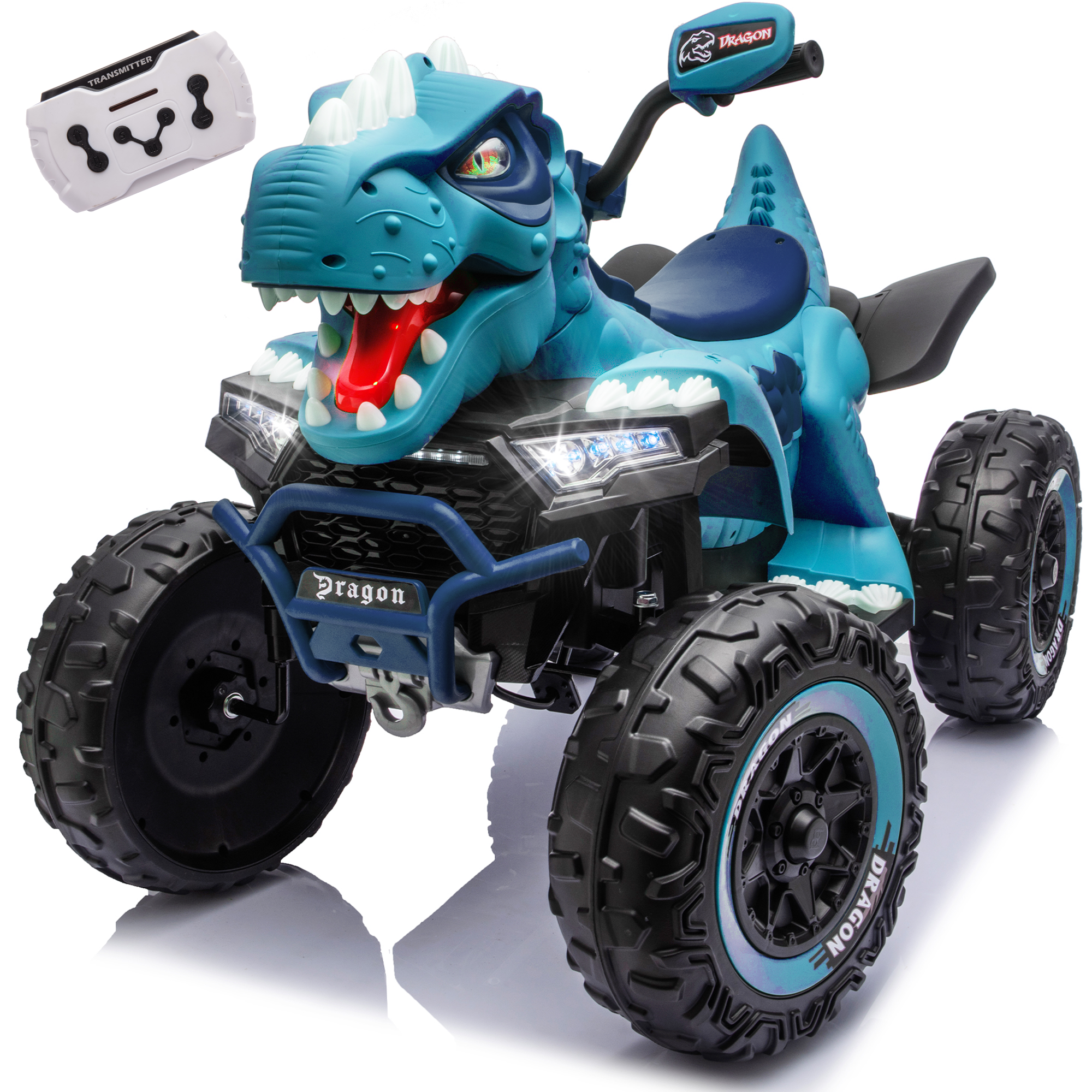 KEEPSUN 12V Ride on Toy for Kids, Dinosaur Ride on Car w/ Remote Control, 2-Seater 4 wheeler Kids ATV Quad with 100W*2 Motors, Bluetooth, Spring Suspension, Music, Cool Lights