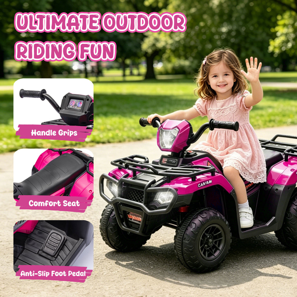 KEEPSUN 24V Kids ATV, Ride on Toys for Toddlers, 4 Wheeler Electric Quad with Bluetooth, Music, Spring Suspension, LED Lights, 2 Storage Racks, Ride On Car for Boys Girls Gift