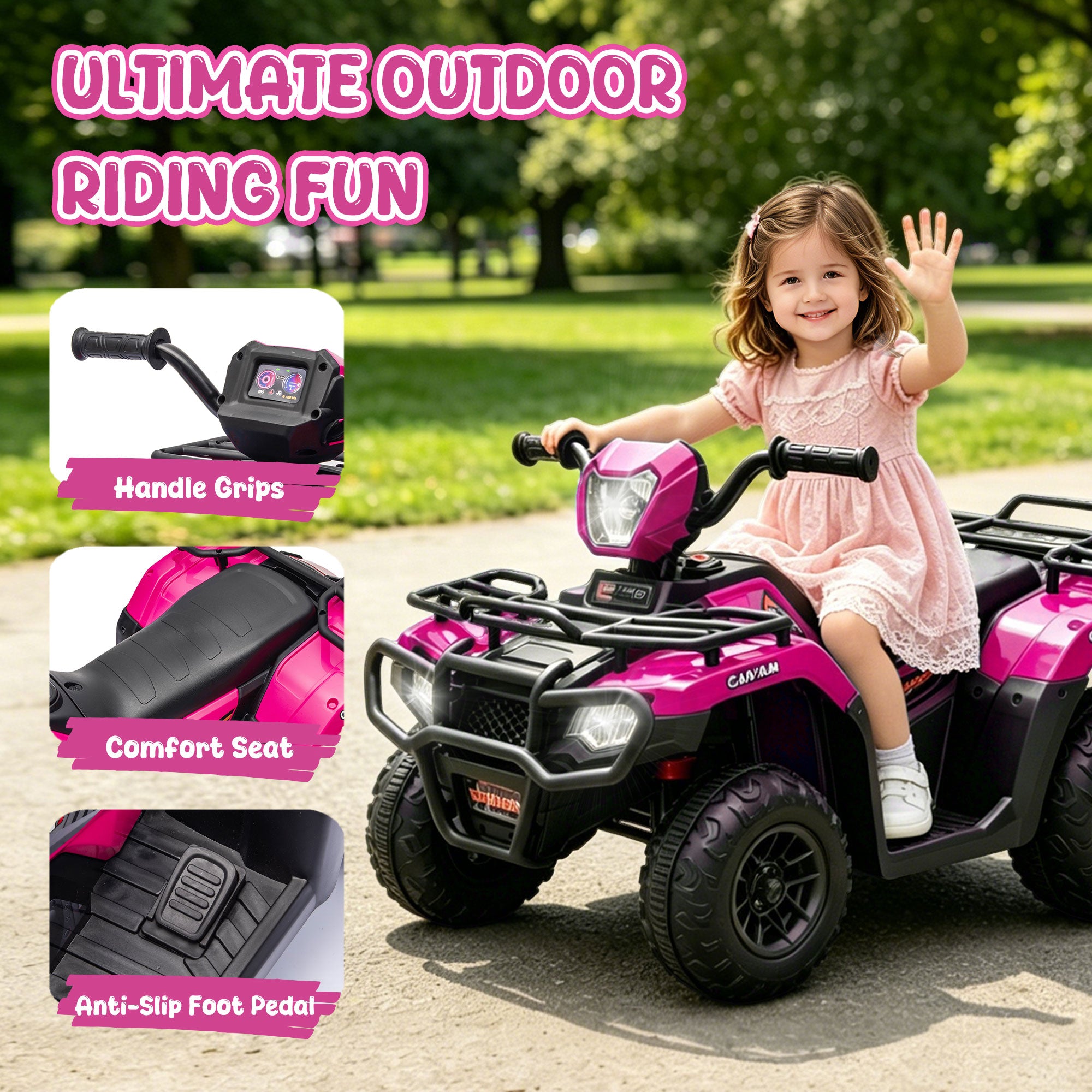 KEEPSUN 24V Kids ATV, Ride on Toys for Toddlers, 4 Wheeler Electric Quad with Bluetooth, Music, Spring Suspension, LED Lights, 2 Storage Racks, Ride On Car for Boys Girls Gift