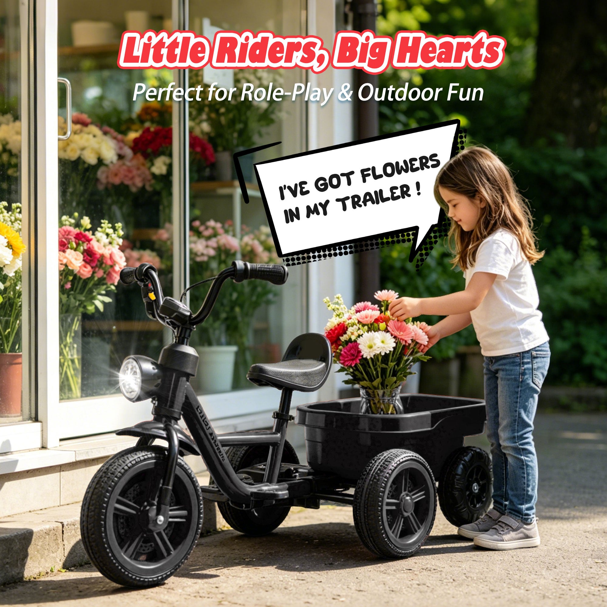 Electric Tricycle for Toddlers 2-5 Year Old, Kids Electric Bike Outdoor Ride on Toys, Trike with LED Light, Adjustable Seat, Large Rear Basket, Birthday Gift for Kids