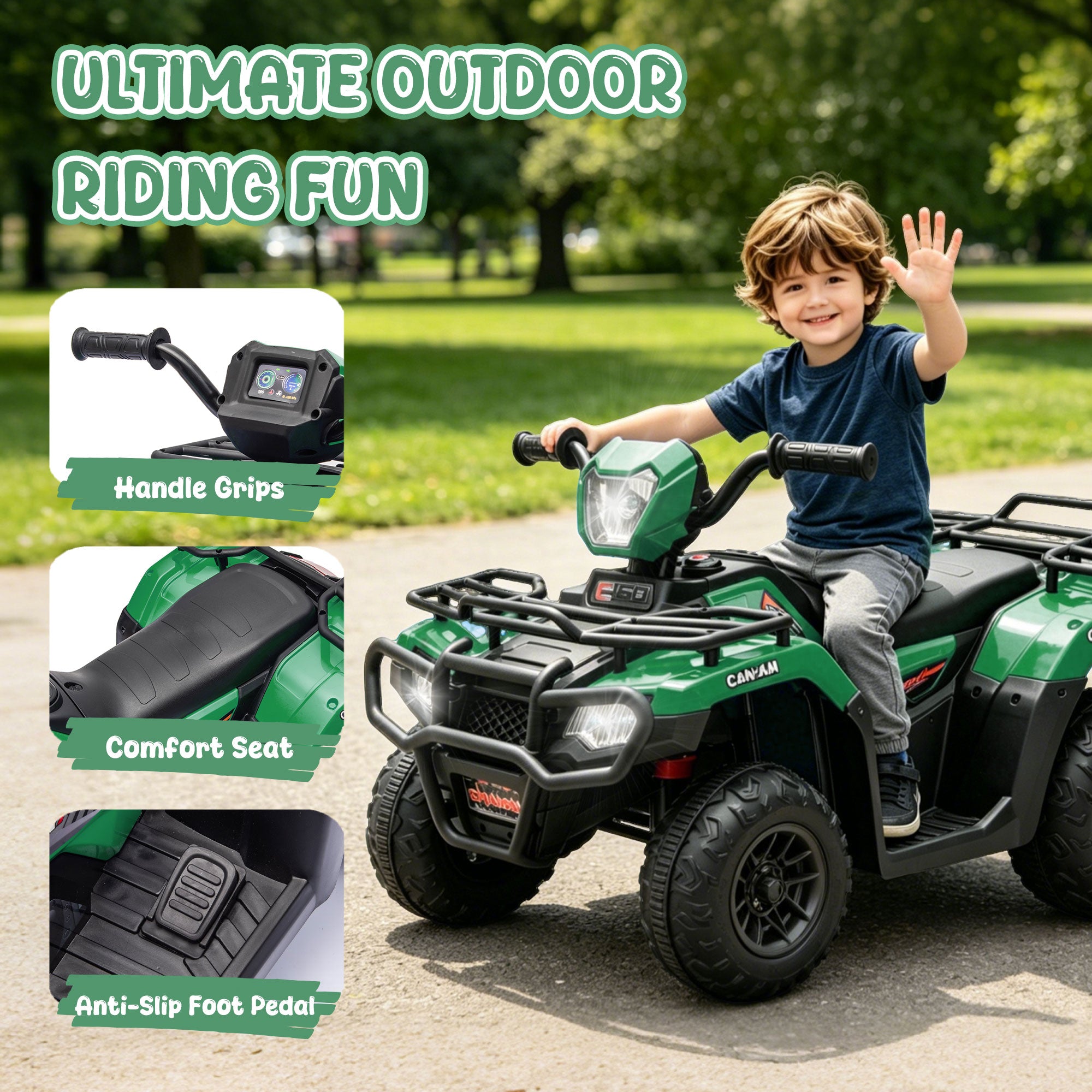 KEEPSUN 24V Kids ATV, Ride on Toys for Toddlers, 4 Wheeler Electric Quad with Bluetooth, Music, Spring Suspension, LED Lights, 2 Storage Racks, Ride On Car for Boys Girls Gift