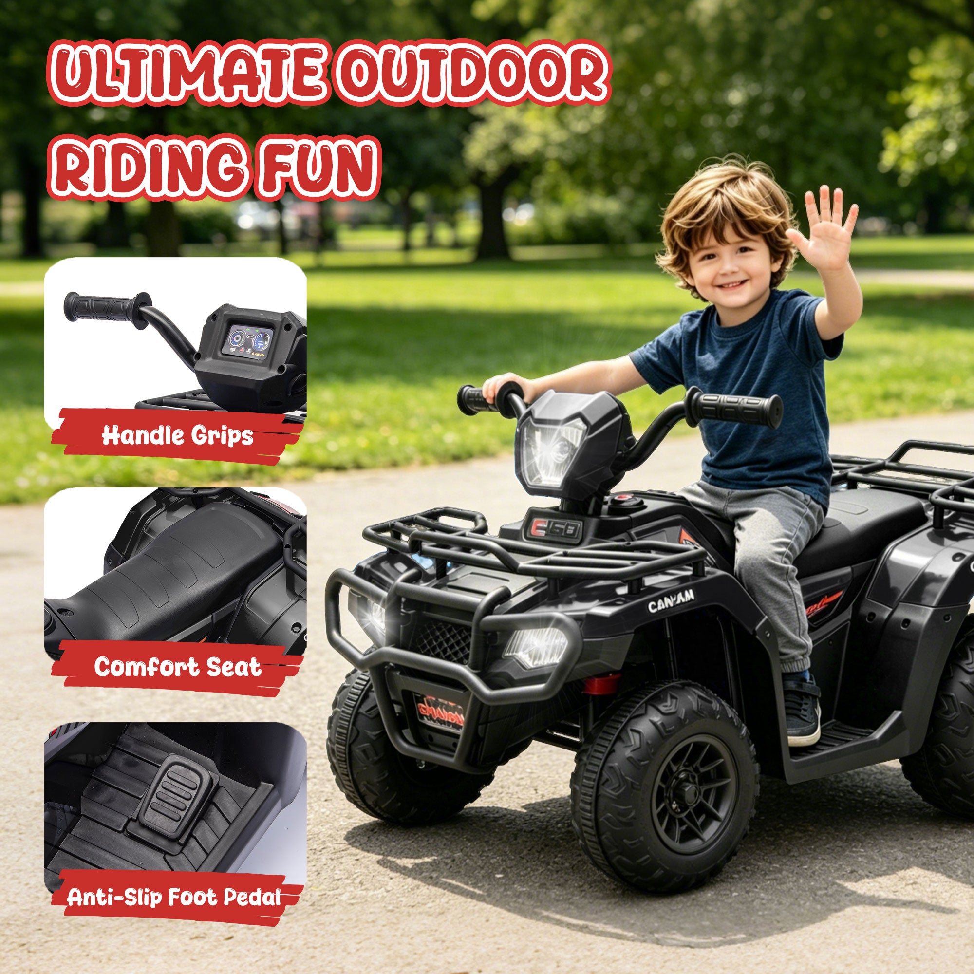 KEEPSUN 24V Kids ATV, Ride on Toys for Toddlers, 4 Wheeler Electric Quad with Bluetooth, Music, Spring Suspension, LED Lights, 2 Storage Racks, Ride On Car for Boys Girls Gift