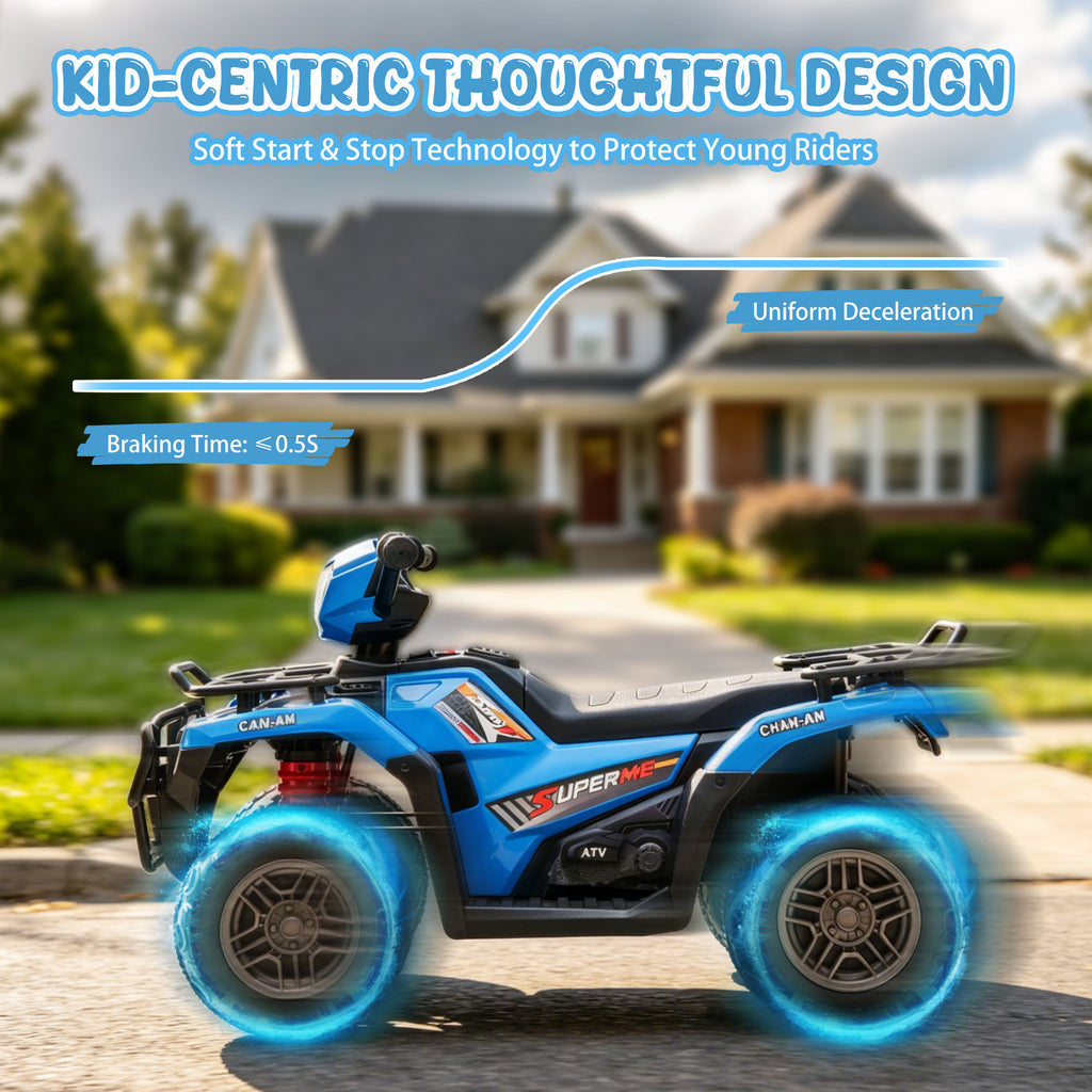 KEEPSUN 24V Kids ATV, Ride on Toys for Toddlers, 4 Wheeler Electric Quad with Bluetooth, Music, Spring Suspension, LED Lights, 2 Storage Racks, Ride On Car for Boys Girls Gift