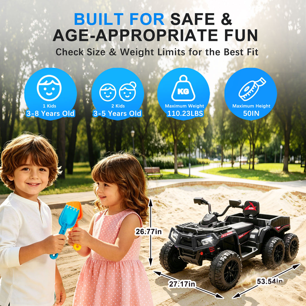 24V Ride on ATV Toys, Real 2 Seater Kids ATV with 200W*2 Power Motor, Electric Car w/ 6-Wheeler Suspension, Extra Large Rear Storage Bucket, Waterproof Panel w/ Bluetooth, Music, Led Lights