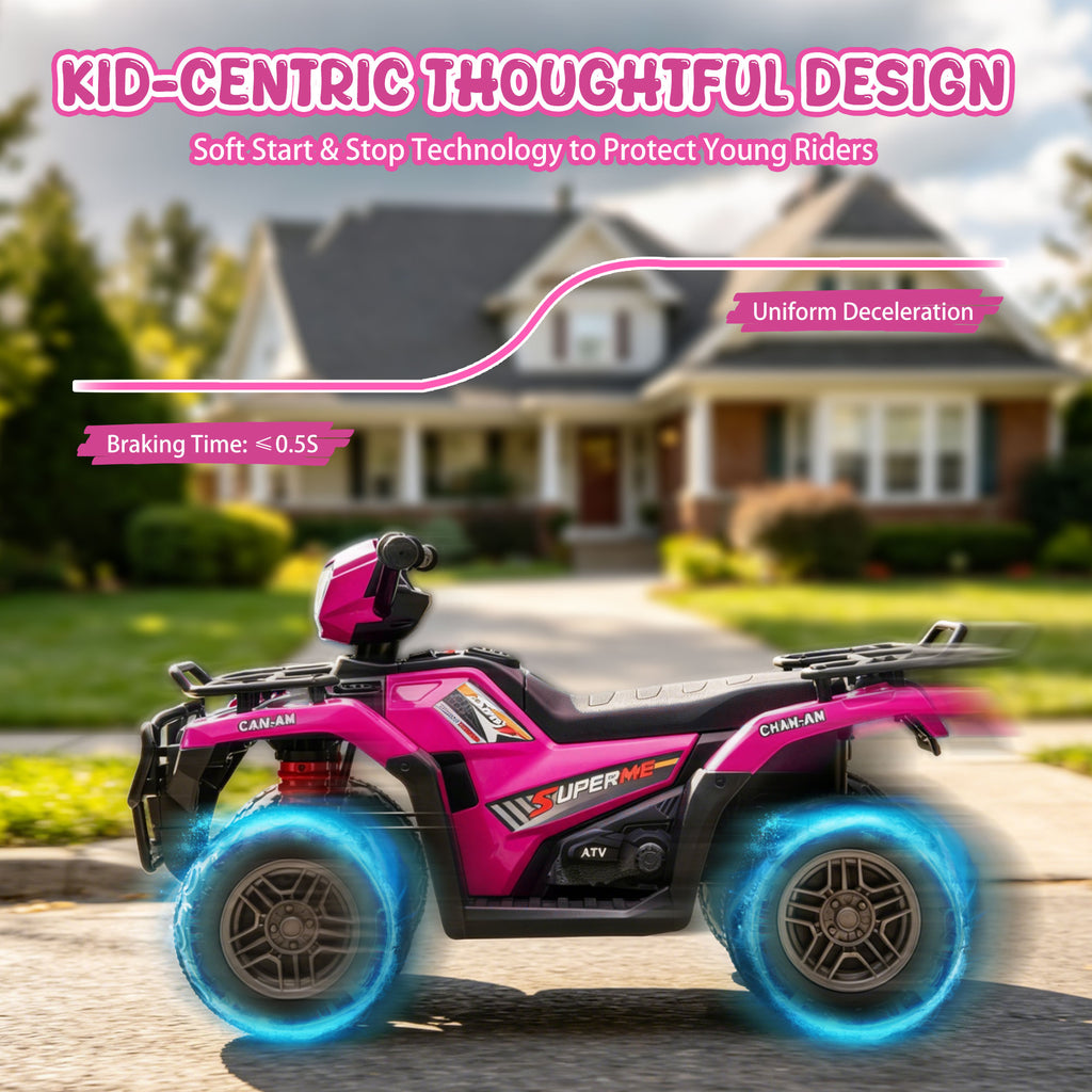 KEEPSUN 24V Kids ATV, Ride on Toys for Toddlers, 4 Wheeler Electric Quad with Bluetooth, Music, Spring Suspension, LED Lights, 2 Storage Racks, Ride On Car for Boys Girls Gift