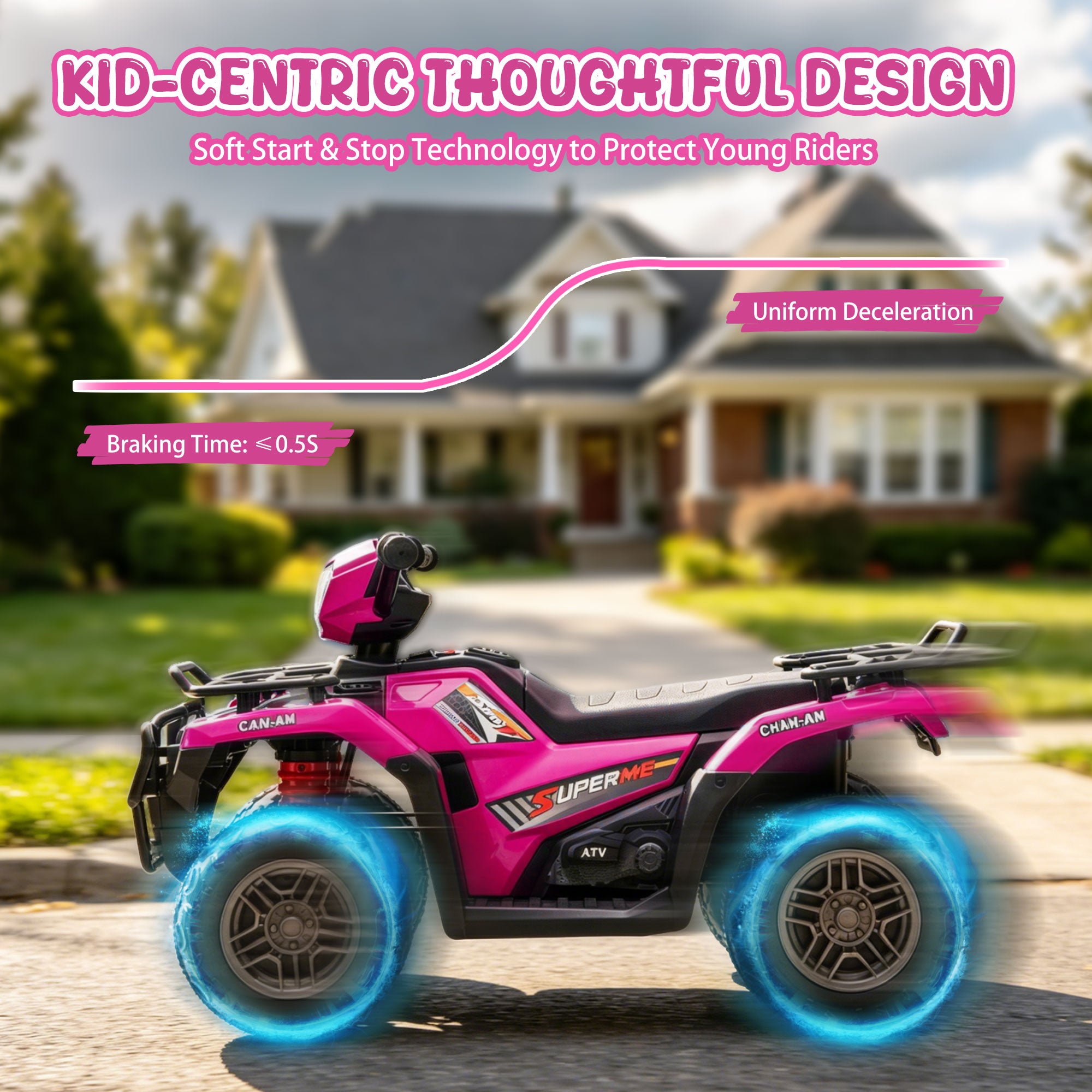 KEEPSUN 24V Kids ATV, Ride on Toys for Toddlers, 4 Wheeler Electric Quad with Bluetooth, Music, Spring Suspension, LED Lights, 2 Storage Racks, Ride On Car for Boys Girls Gift