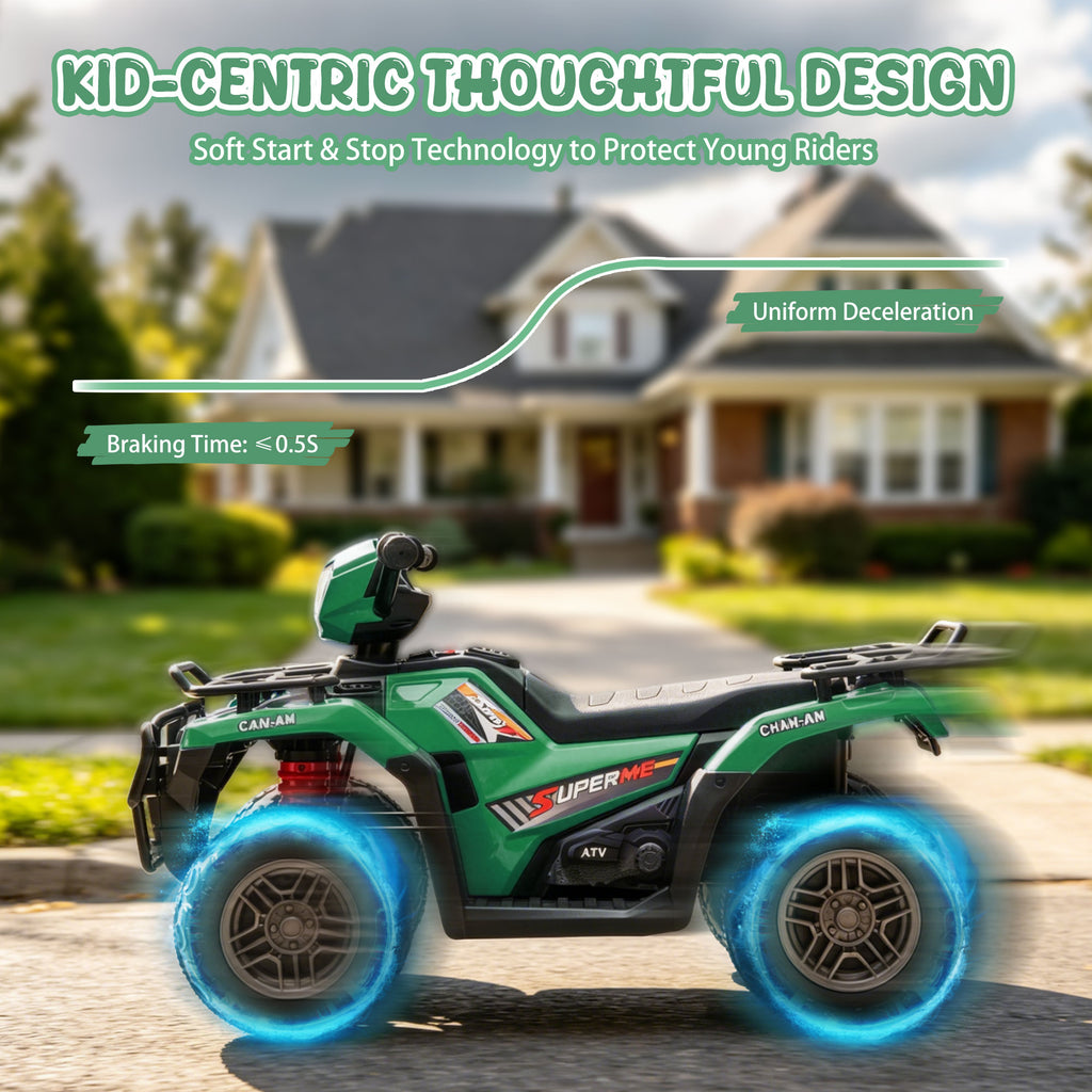 KEEPSUN 24V Kids ATV, Ride on Toys for Toddlers, 4 Wheeler Electric Quad with Bluetooth, Music, Spring Suspension, LED Lights, 2 Storage Racks, Ride On Car for Boys Girls Gift