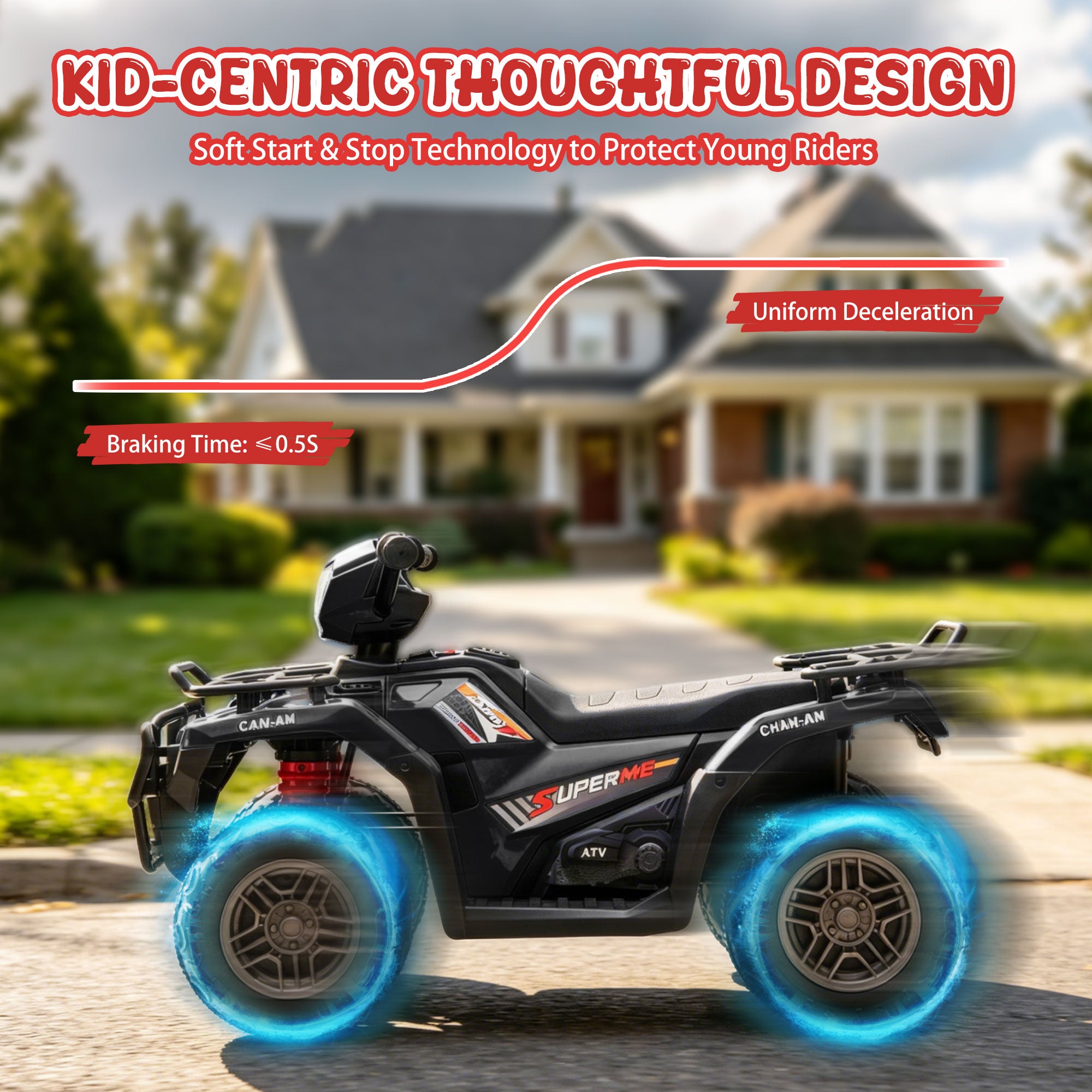 KEEPSUN 24V Kids ATV, Ride on Toys for Toddlers, 4 Wheeler Electric Quad with Bluetooth, Music, Spring Suspension, LED Lights, 2 Storage Racks, Ride On Car for Boys Girls Gift