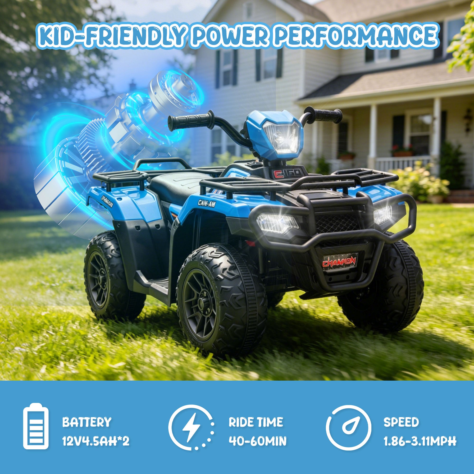 KEEPSUN 24V Kids ATV, Ride on Toys for Toddlers, 4 Wheeler Electric Quad with Bluetooth, Music, Spring Suspension, LED Lights, 2 Storage Racks, Ride On Car for Boys Girls Gift