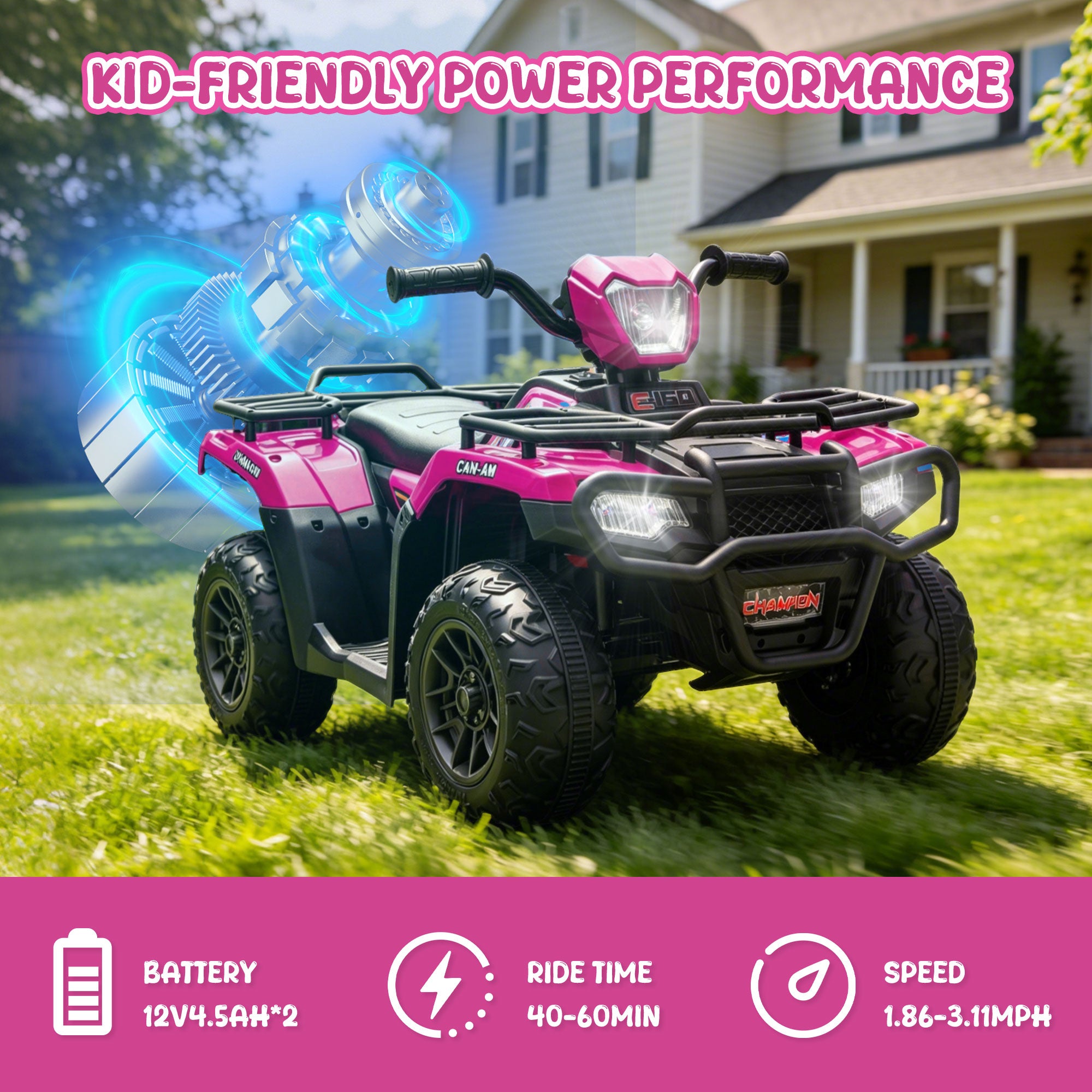 KEEPSUN 24V Kids ATV, Ride on Toys for Toddlers, 4 Wheeler Electric Quad with Bluetooth, Music, Spring Suspension, LED Lights, 2 Storage Racks, Ride On Car for Boys Girls Gift