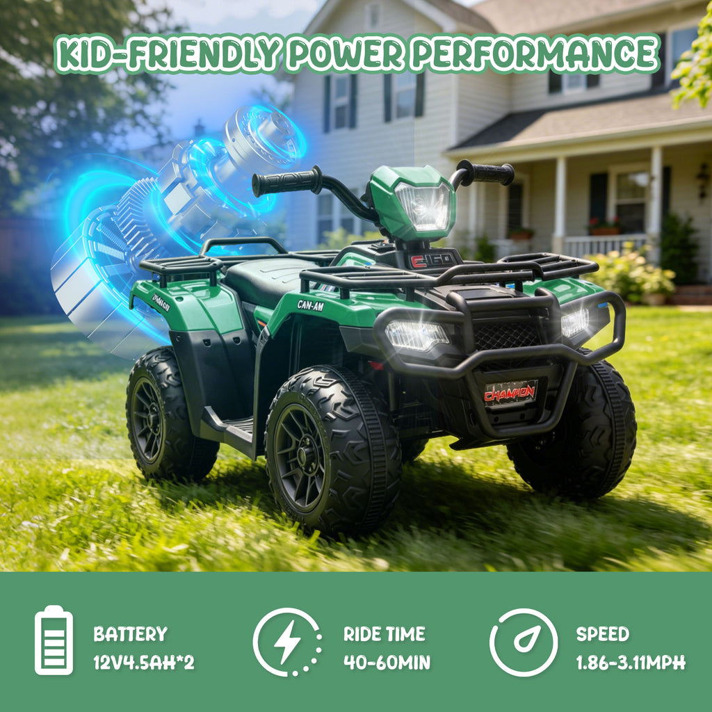 KEEPSUN 24V Kids ATV, Ride on Toys for Toddlers, 4 Wheeler Electric Quad with Bluetooth, Music, Spring Suspension, LED Lights, 2 Storage Racks, Ride On Car for Boys Girls Gift