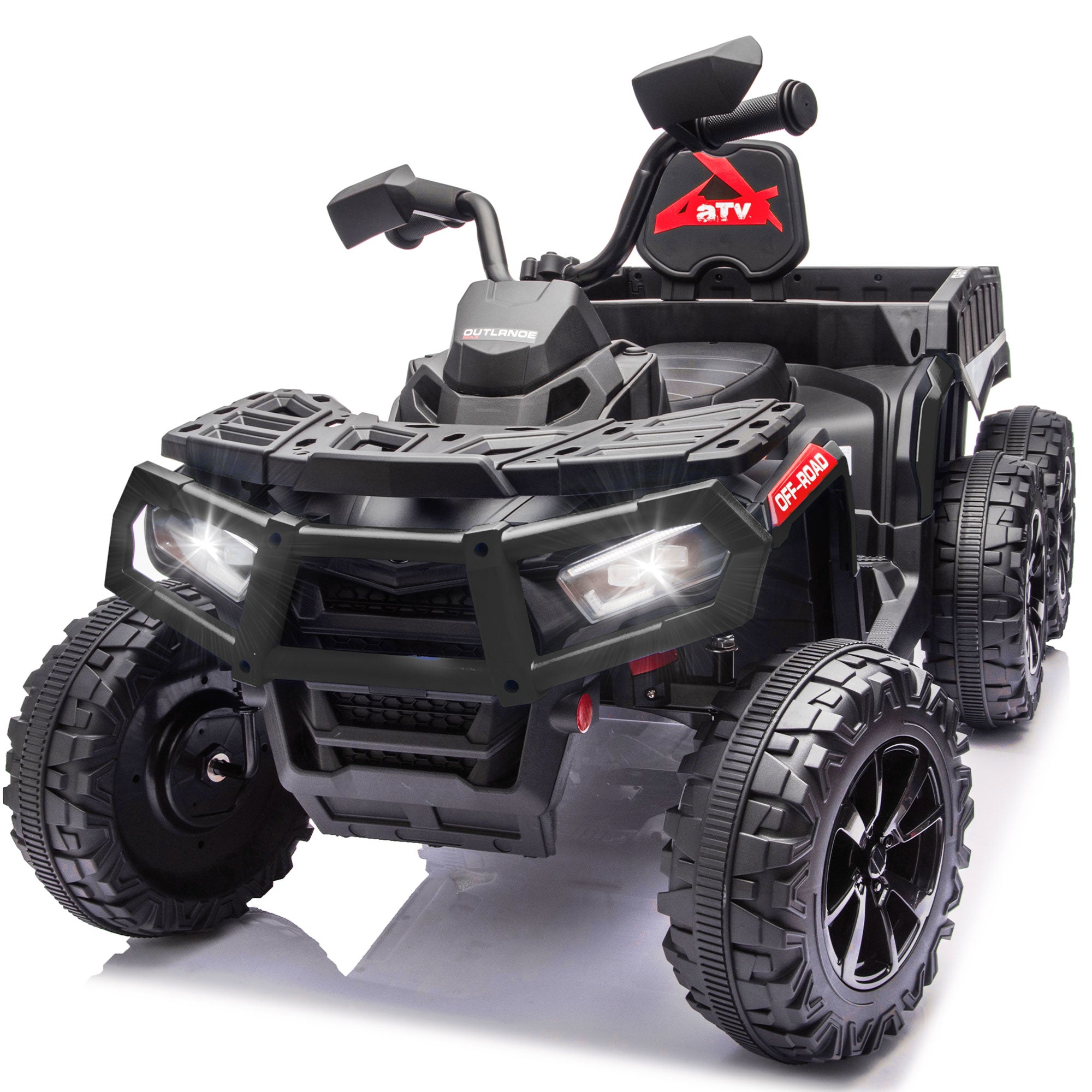 24V Ride on ATV Toys, Real 2 Seater Kids ATV with 200W*2 Power Motor, Electric Car w/ 6-Wheeler Suspension, Extra Large Rear Storage Bucket, Waterproof Panel w/ Bluetooth, Music, Led Lights