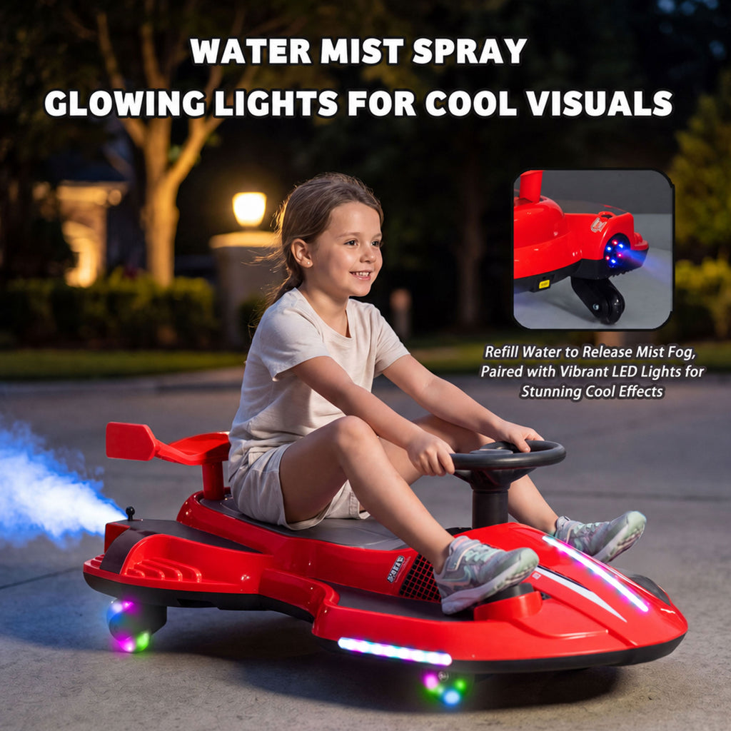 KEEPSUN 12V Electric Wiggle Car for Kids, 2 in 1 Swing Ride on Toy, Drift Car with Spray, Flashing 360° Swivel Wheels, Music, Bluetooth, Anti-Rollover, Gift for Boys Girls Ages 3-8 - Red
