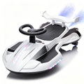 KEEPSUN 12V Electric Wiggle Car for Kids, 2 in 1 Swing Ride on Toy, Drift Car with Spray, Flashing 360° Swivel Wheels, Music, Bluetooth, Anti-Rollover, Gift for Boys Girls Ages 3-8 - White