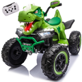 KEEPSUN 12V Ride on Toy for Kids, Dinosaur Ride on Car w/ Remote Control, 2-Seater 4 wheeler Kids ATV Quad with 100W*2 Motors, Bluetooth, Spring Suspension, Music, Cool Lights,Green