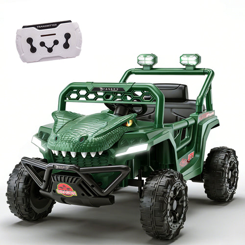 12V Ride On Cars for Kids, Kids Ride on Toys with Remote Control, Dinosaur Kids UTV Cars, 4 Wheel Suspension Electric Vehicle with Bluetooth, Music, LED, Ideal Gift for Boys Girls 2-4