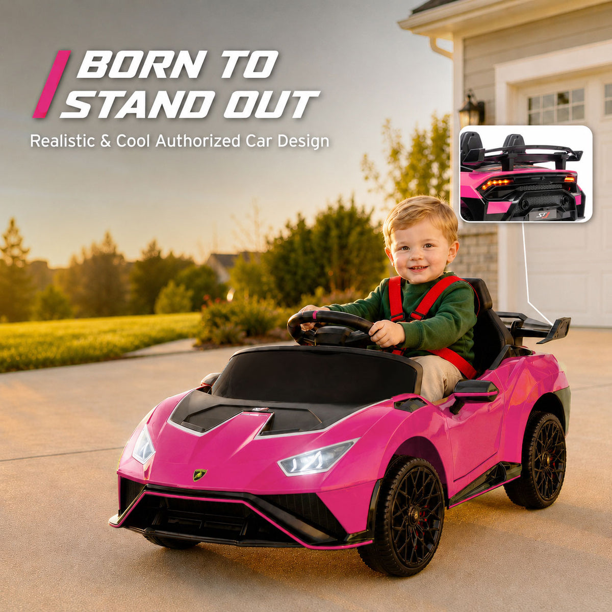 KEEPSUN 12V Ride On Toys for Kids, Licensed Lamborghini Ride On Car w/Remote Control, 3-Speed, Bluetooth & Music, Electric Car for Toddler Ages 2-4, Ideal Gift for Boys Girls - Pink