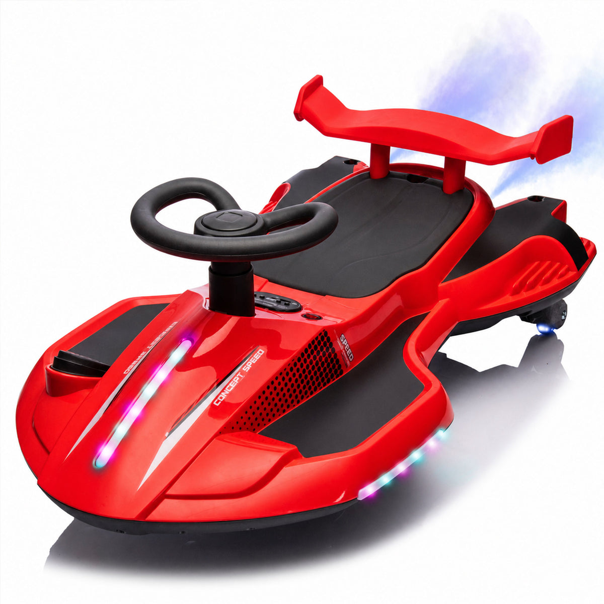 KEEPSUN 12V Electric Wiggle Car for Kids, 2 in 1 Swing Ride on Toy, Drift Car with Spray, Flashing 360° Swivel Wheels, Music, Bluetooth, Anti-Rollover, Gift for Boys Girls Ages 3-8