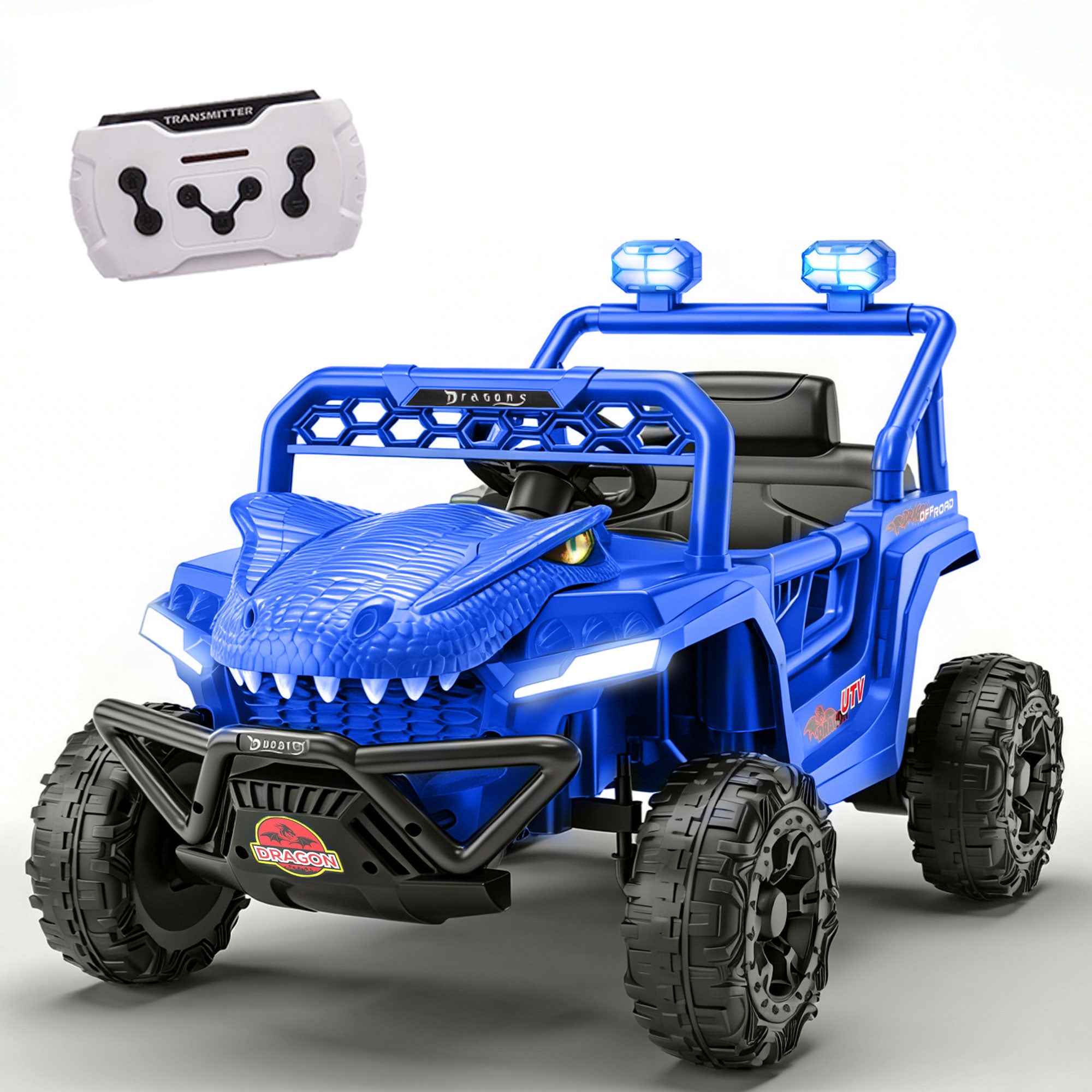 12V Ride On Cars for Kids, Kids Ride on Toys with Remote Control, Dinosaur Kids UTV Cars, 4 Wheel Suspension Electric Vehicle with Bluetooth, Music, LED, Ideal Gift for Boys Girls 2-4