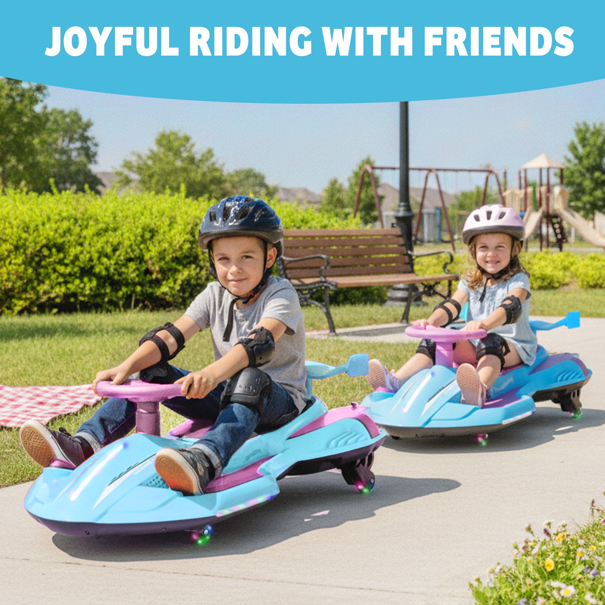 KEEPSUN 12V Electric Wiggle Car for Kids, 2 in 1 Swing Ride on Toy, Drift Car with Spray, Lights, Music, Bluetooth, Anti-Rollover, Gift for Boys Girls Ages 3 and Up