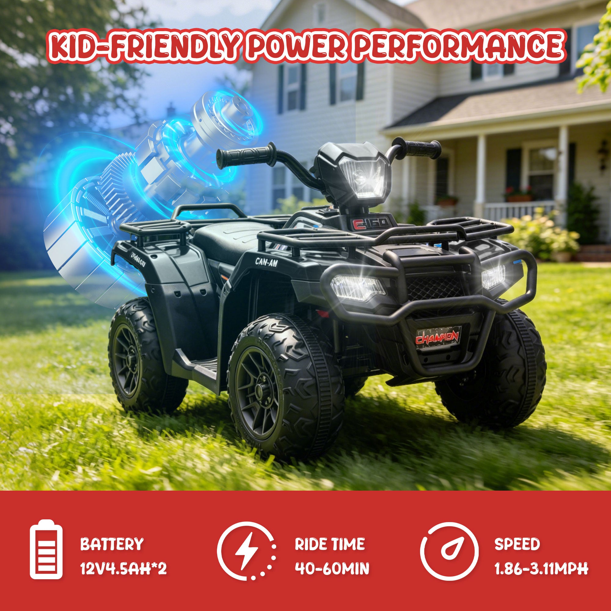 KEEPSUN 24V Kids ATV, Ride on Toys for Toddlers, 4 Wheeler Electric Quad with Bluetooth, Music, Spring Suspension, LED Lights, 2 Storage Racks, Ride On Car for Boys Girls Gift