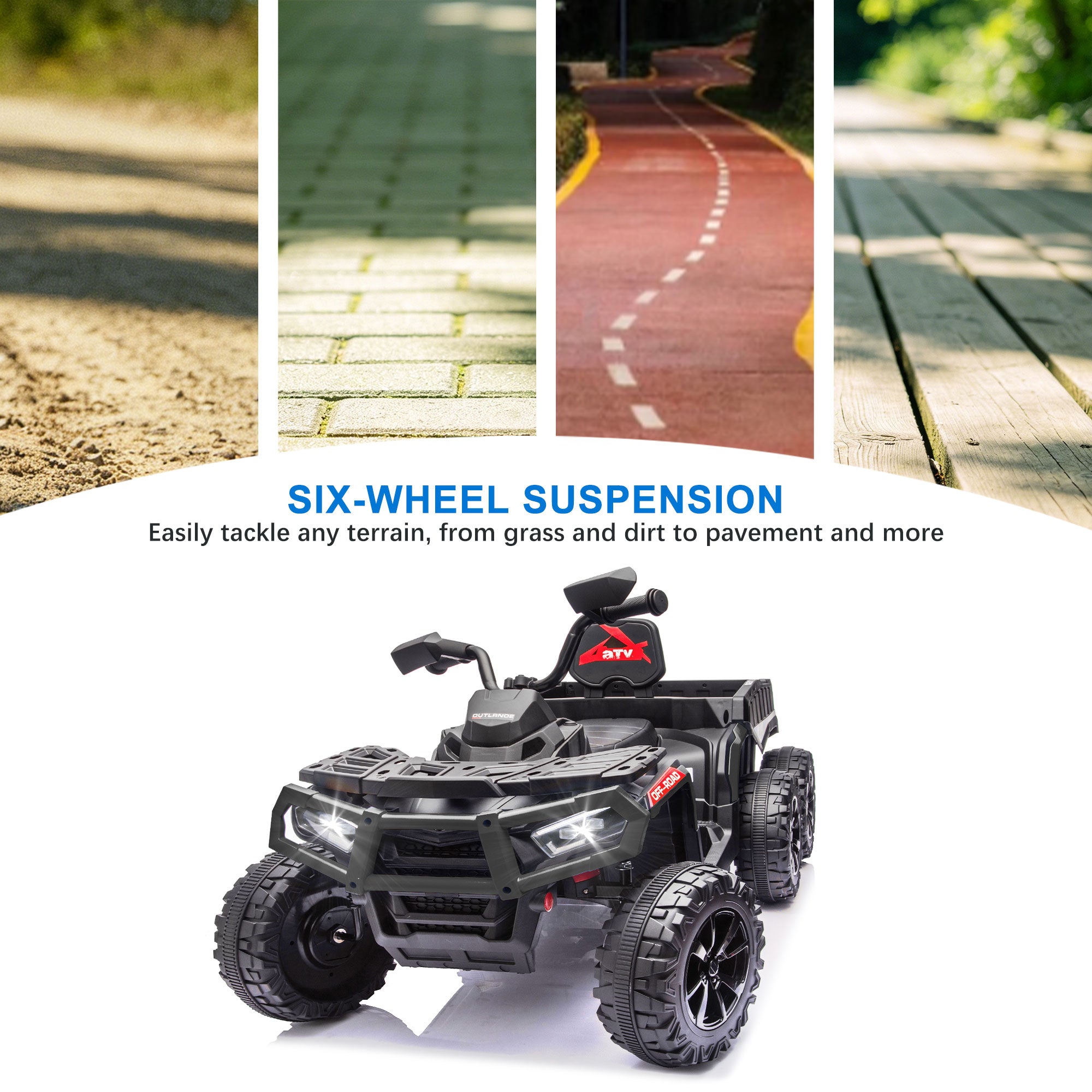 24V Ride on ATV Toys, Real 2 Seater Kids ATV with 200W*2 Power Motor, Electric Car w/ 6-Wheeler Suspension, Extra Large Rear Storage Bucket, Waterproof Panel w/ Bluetooth, Music, Led Lights