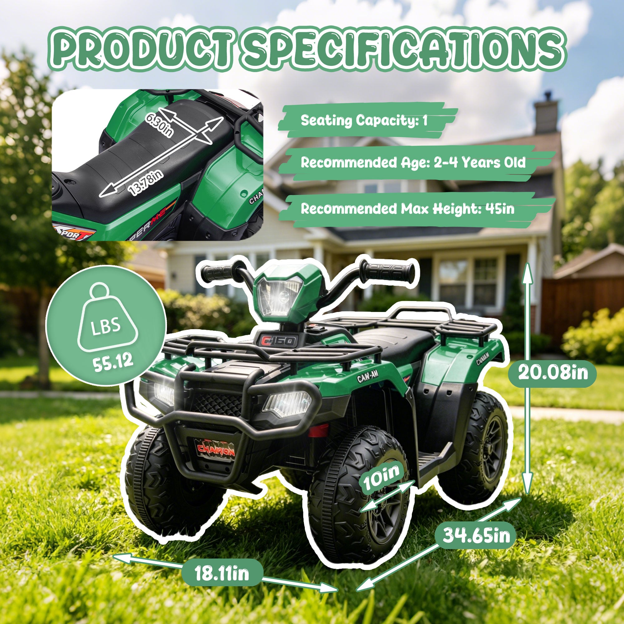 KEEPSUN 24V Kids ATV, Ride on Toys for Toddlers, 4 Wheeler Electric Quad with Bluetooth, Music, Spring Suspension, LED Lights, 2 Storage Racks, Ride On Car for Boys Girls Gift