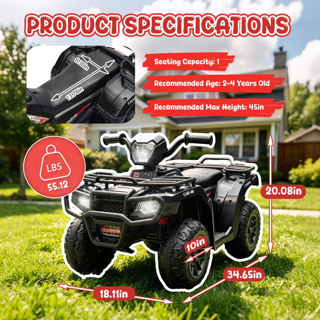 KEEPSUN 24V Kids ATV, Ride on Toys for Toddlers, 4 Wheeler Electric Quad with Bluetooth, Music, Spring Suspension, LED Lights, 2 Storage Racks, Ride On Car for Boys Girls Gift