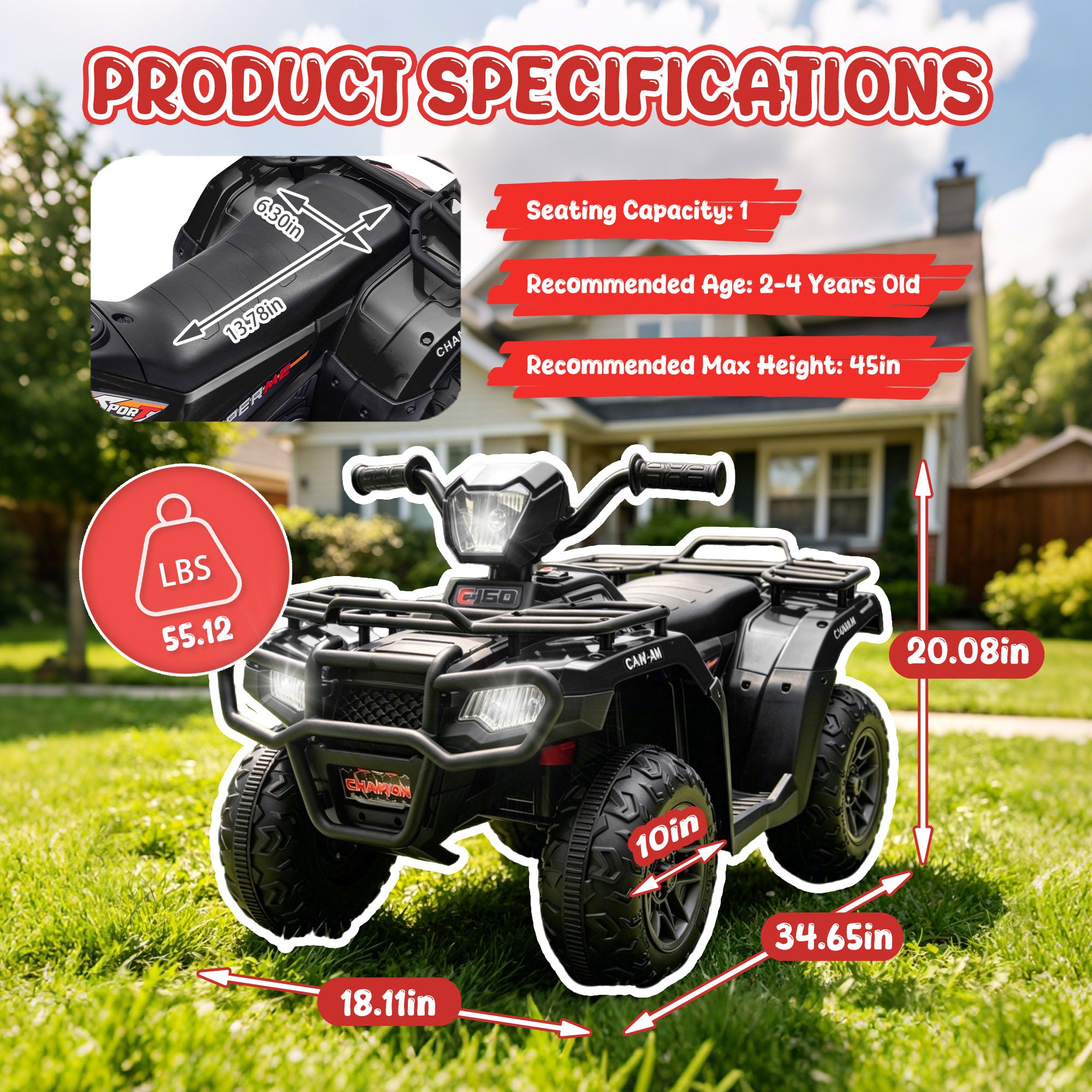 KEEPSUN 24V Kids ATV, Ride on Toys for Toddlers, 4 Wheeler Electric Quad with Bluetooth, Music, Spring Suspension, LED Lights, 2 Storage Racks, Ride On Car for Boys Girls Gift
