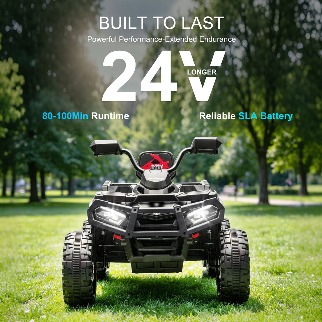 24V Ride on ATV Toys, Real 2 Seater Kids ATV with 200W*2 Power Motor, Electric Car w/ 6-Wheeler Suspension, Extra Large Rear Storage Bucket, Waterproof Panel w/ Bluetooth, Music, Led Lights