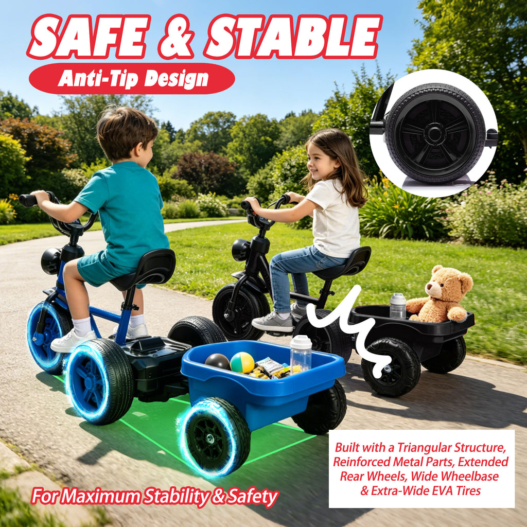 Electric Tricycle for Toddlers 2-5 Year Old, Kids Electric Bike Outdoor Ride on Toys, Trike with LED Light, Adjustable Seat, Large Rear Basket, Birthday Gift for Kids