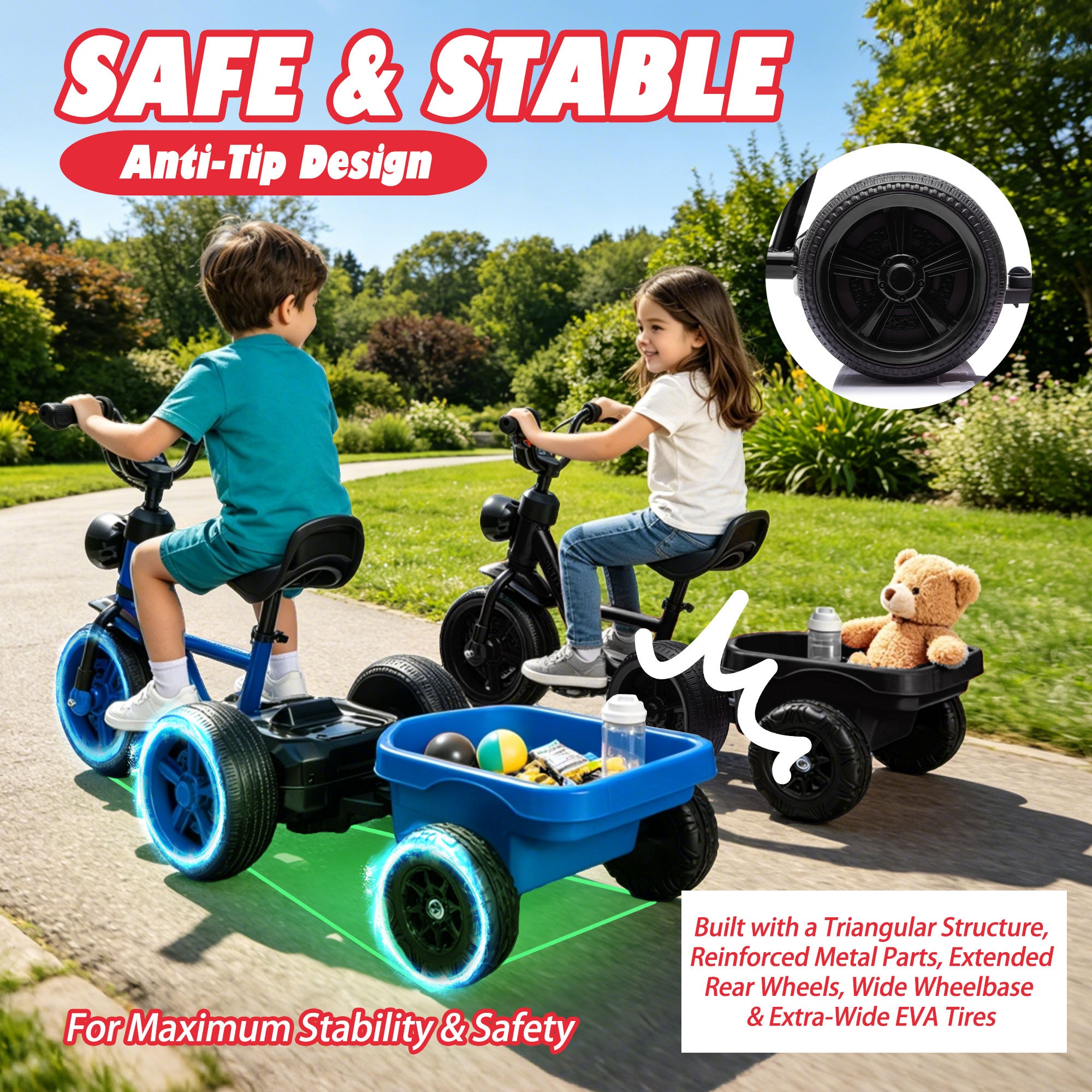 Electric Tricycle for Toddlers 2-5 Year Old, Kids Electric Bike Outdoor Ride on Toys, Trike with LED Light, Adjustable Seat, Large Rear Basket, Birthday Gift for Kids