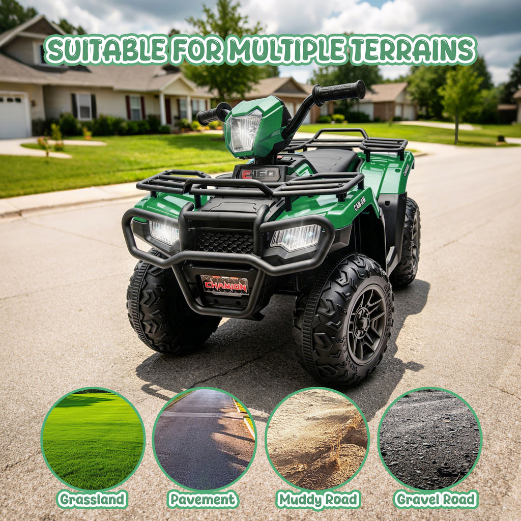 KEEPSUN 24V Kids ATV, Ride on Toys for Toddlers, 4 Wheeler Electric Quad with Bluetooth, Music, Spring Suspension, LED Lights, 2 Storage Racks, Ride On Car for Boys Girls Gift