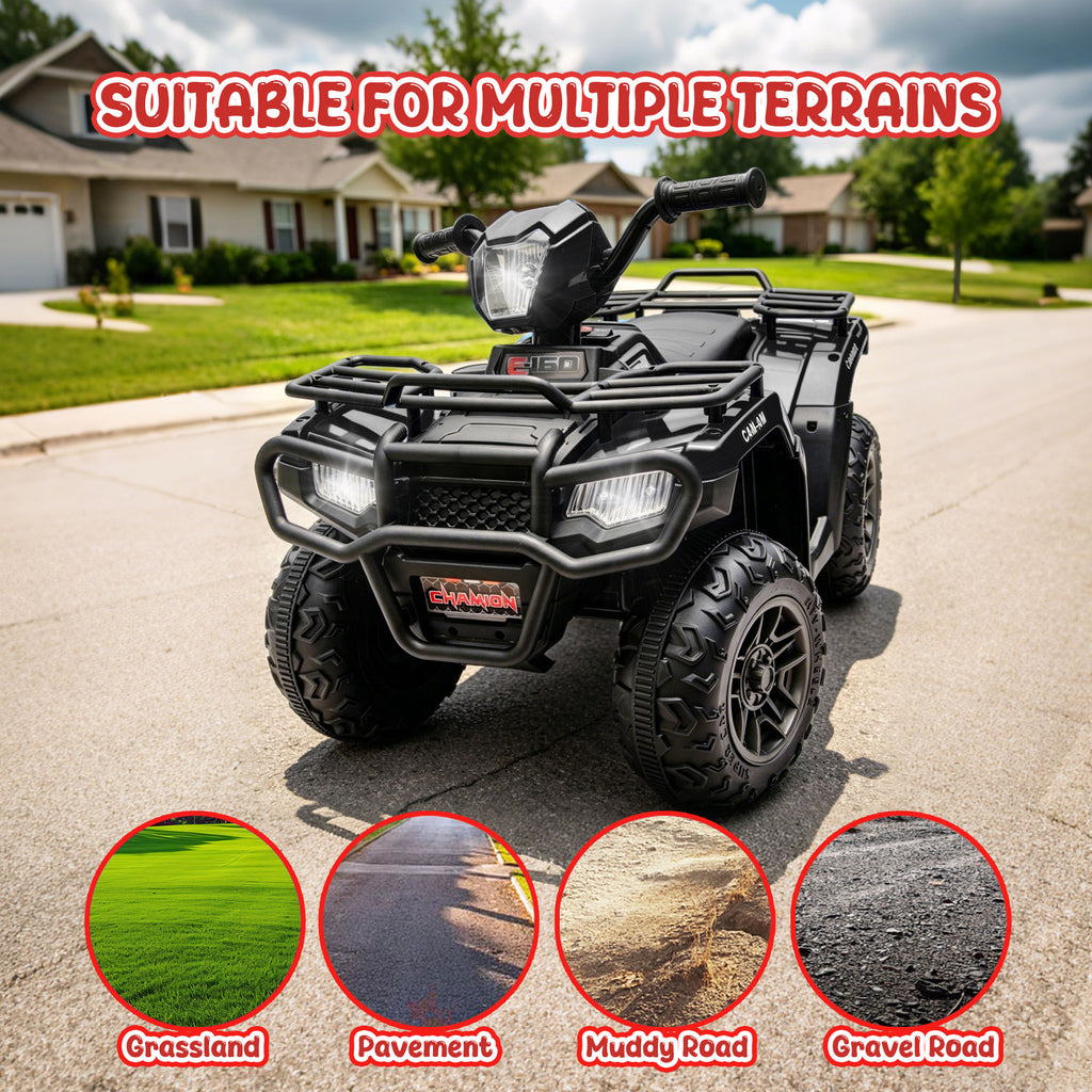 KEEPSUN 24V Kids ATV, Ride on Toys for Toddlers, 4 Wheeler Electric Quad with Bluetooth, Music, Spring Suspension, LED Lights, 2 Storage Racks, Ride On Car for Boys Girls Gift
