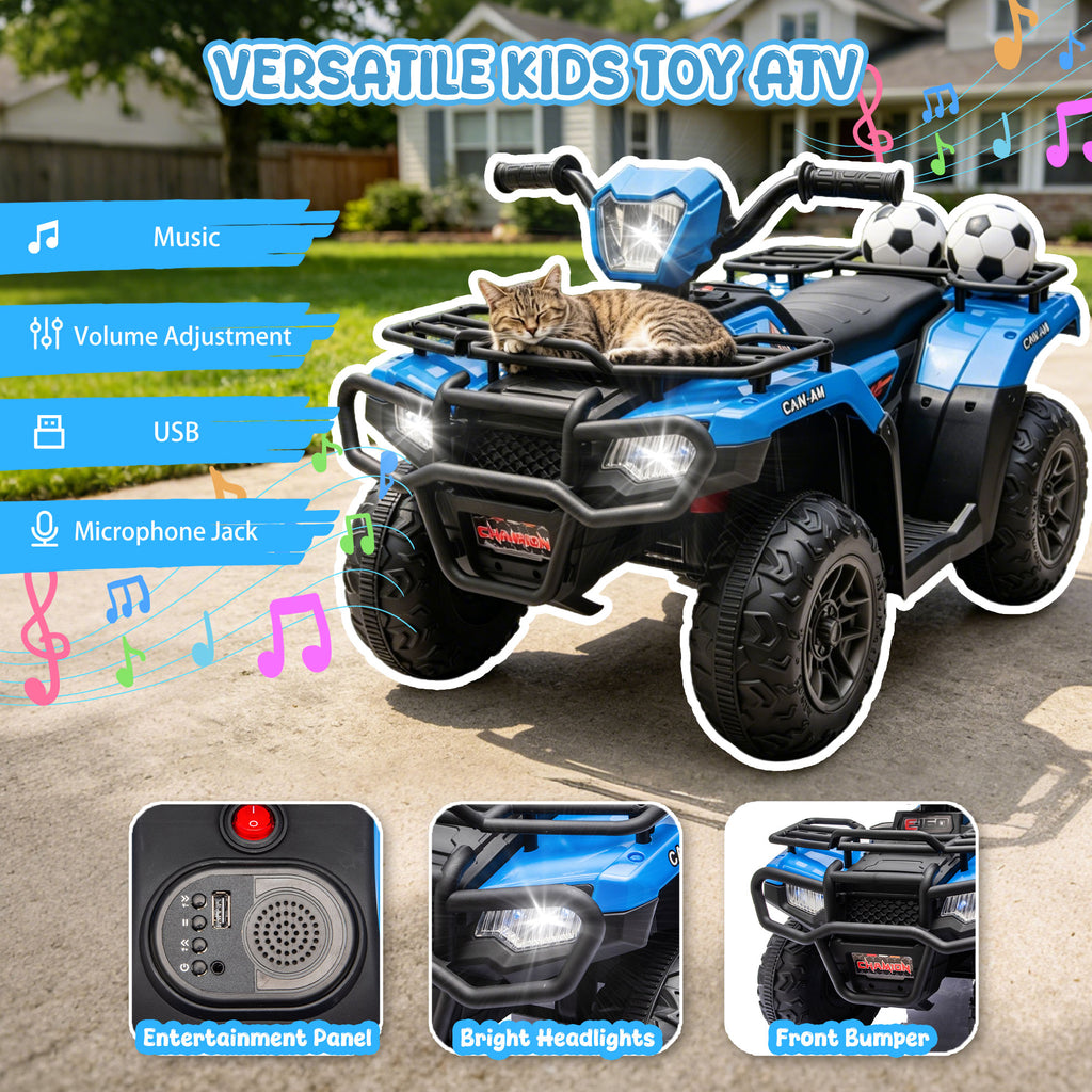 KEEPSUN 24V Kids ATV, Ride on Toys for Toddlers, 4 Wheeler Electric Quad with Bluetooth, Music, Spring Suspension, LED Lights, 2 Storage Racks, Ride On Car for Boys Girls Gift