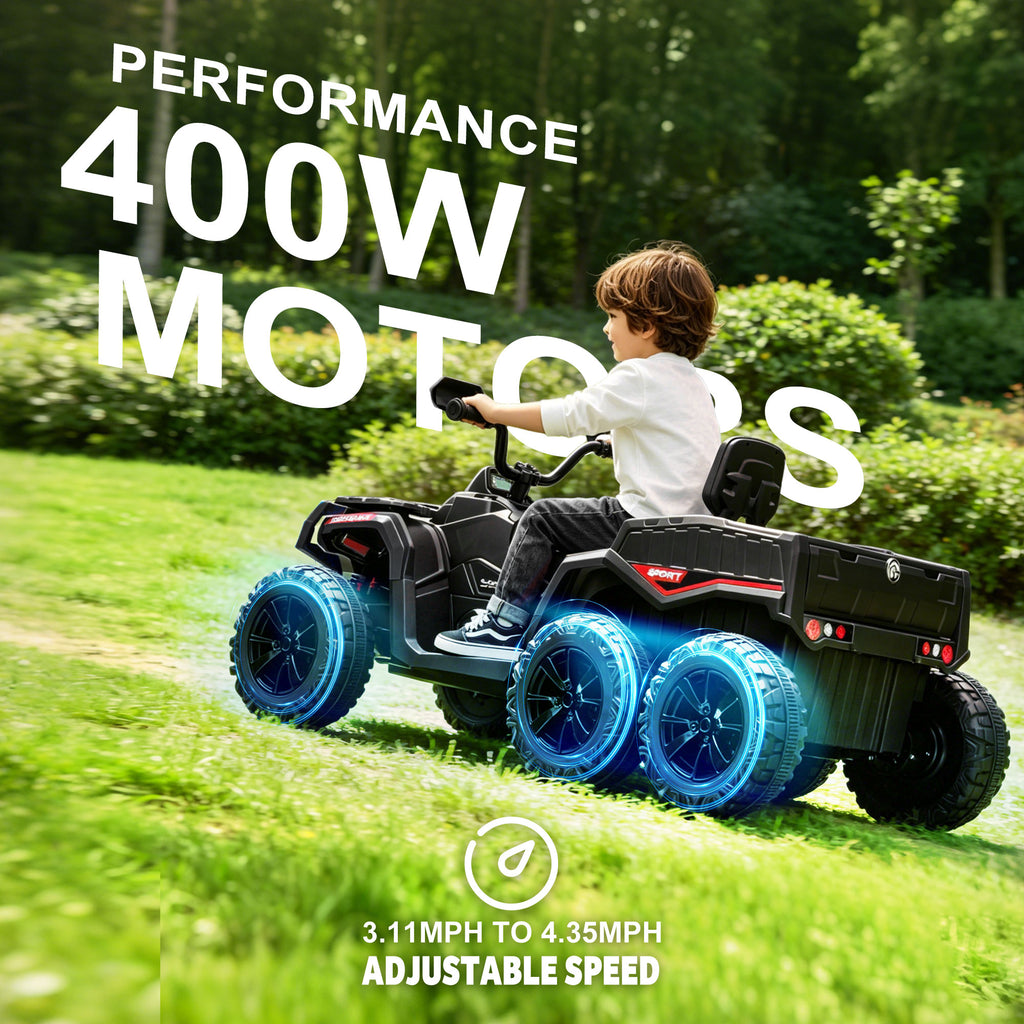 24V Ride on ATV Toys, Real 2 Seater Kids ATV with 200W*2 Power Motor, Electric Car w/ 6-Wheeler Suspension, Extra Large Rear Storage Bucket, Waterproof Panel w/ Bluetooth, Music, Led Lights