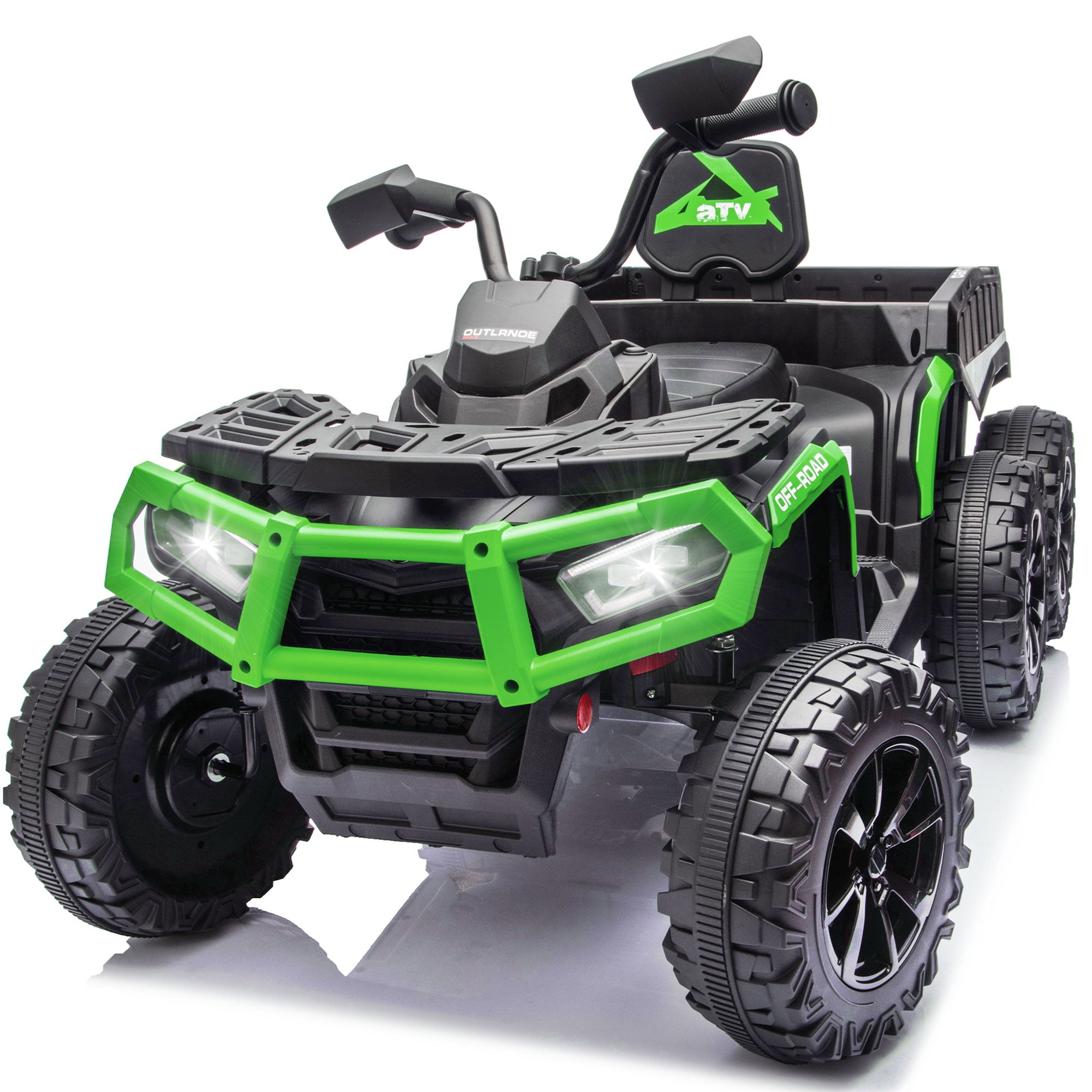 24V Ride on ATV Toys, Real 2 Seater Kids ATV with 200W*2 Power Motor, Electric Car w/ 6-Wheeler Suspension, Extra Large Rear Storage Bucket, Waterproof Panel w/ Bluetooth, Music, Led Lights