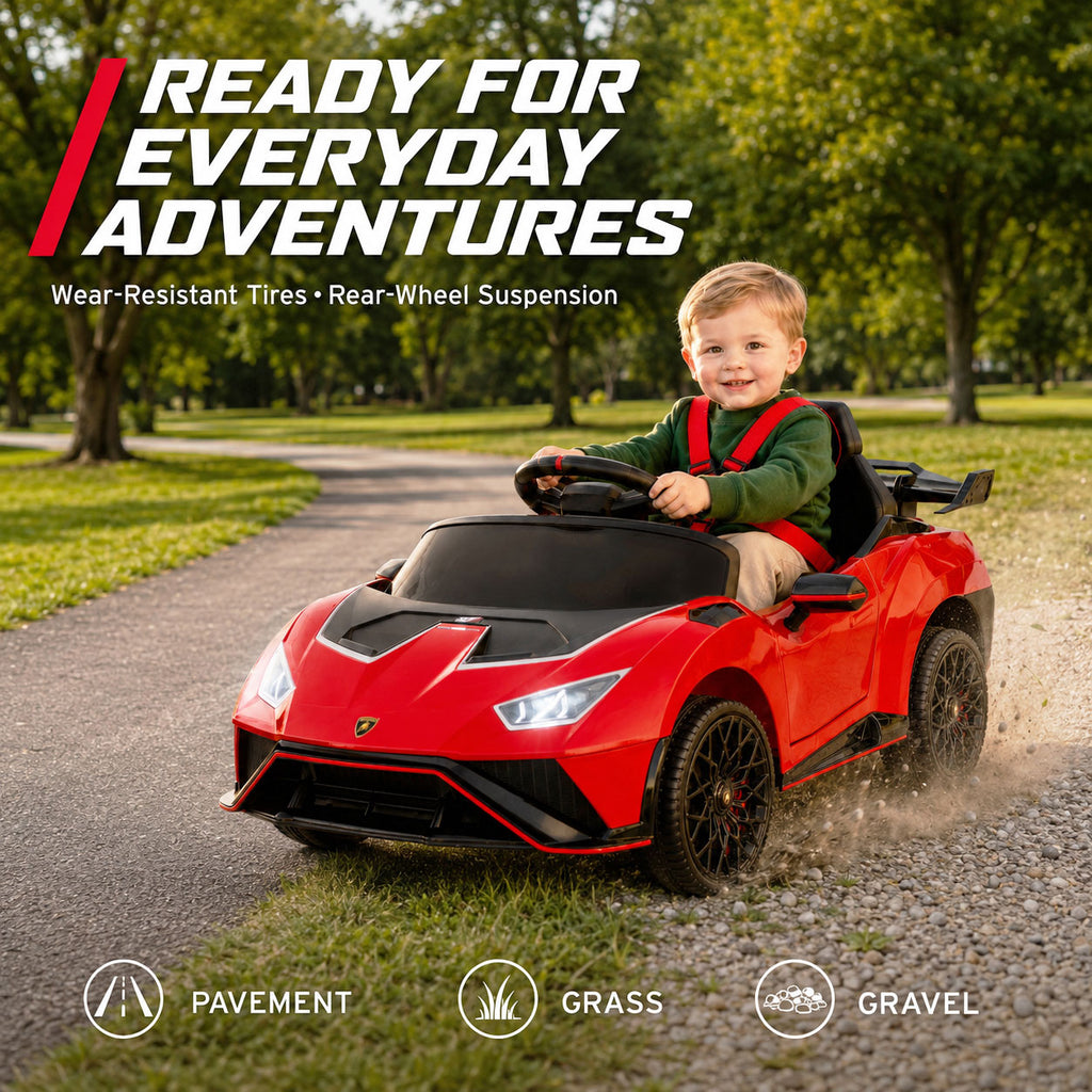 KEEPSUN 12V Ride On Toys for Kids, Licensed Lamborghini Ride On Car w/Remote Control, 3-Speed, Bluetooth & Music, Electric Car for Toddler Ages 2-4, Ideal Gift for Boys Girls - Red