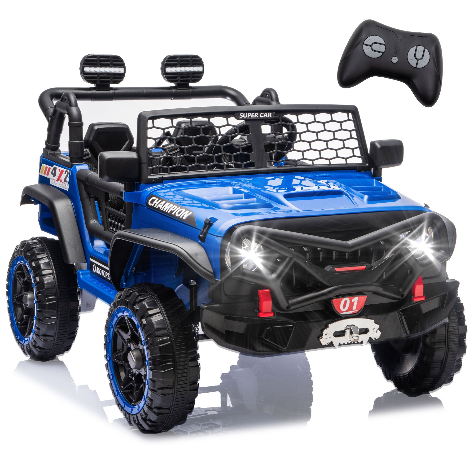24V 2 Seater Ride On Toys for Kids, Ride On Car with Remote Control, Ride On Truck, 4-Wheel Suspension, Soft Start, Bluetooth, Led Lights, Electric Car for Kids Ages 3-8