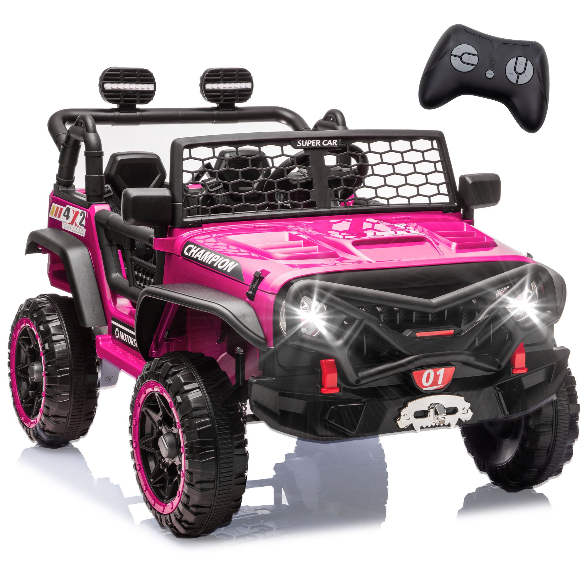 24V 2 Seater Ride On Toys for Kids, Ride On Car with Remote Control, Ride On Truck, 4-Wheel Suspension, Soft Start, Bluetooth, Led Lights, Electric Car for Kids Ages 3-8