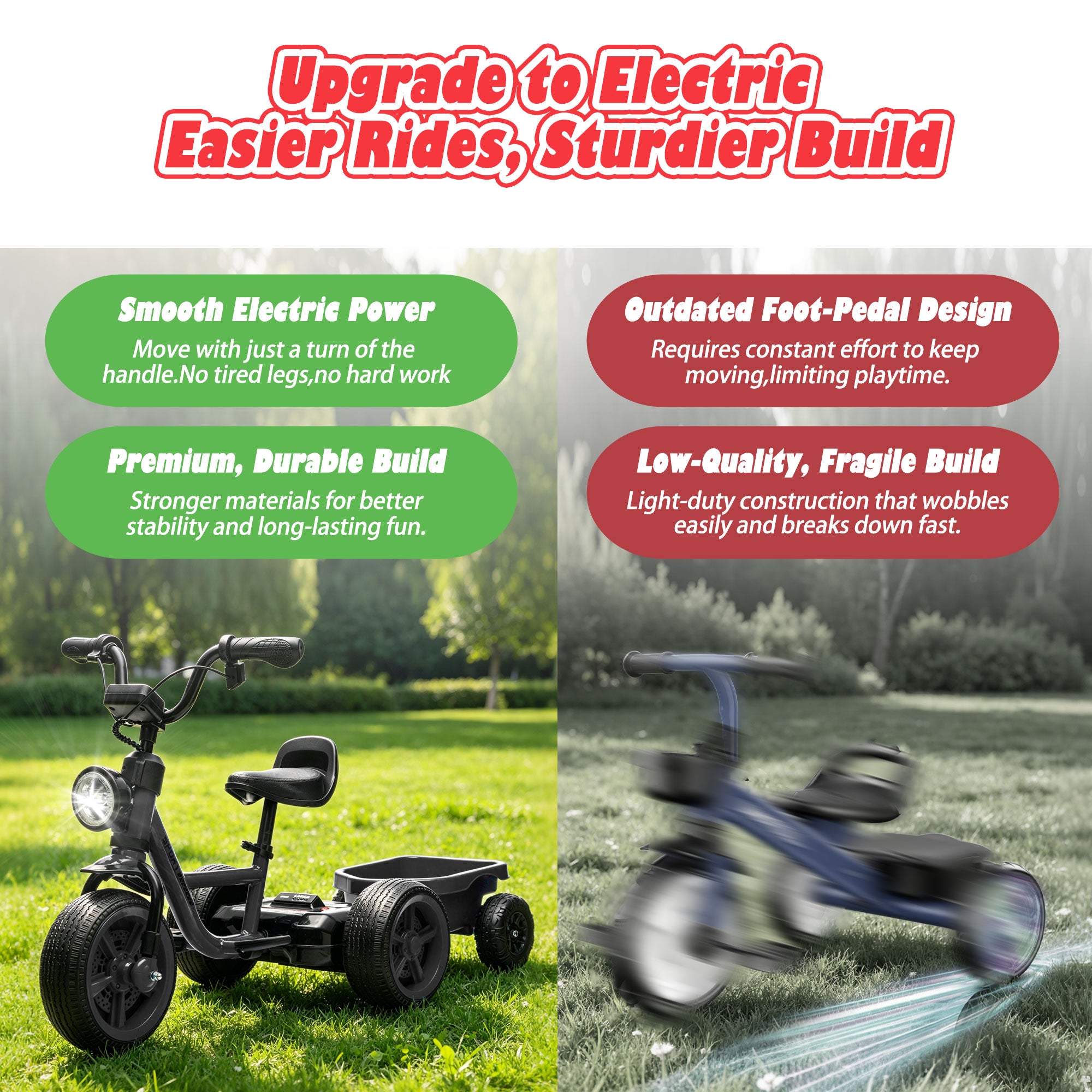 Electric Tricycle for Toddlers 2-5 Year Old, Kids Electric Bike Outdoor Ride on Toys, Trike with LED Light, Adjustable Seat, Large Rear Basket, Birthday Gift for Kids