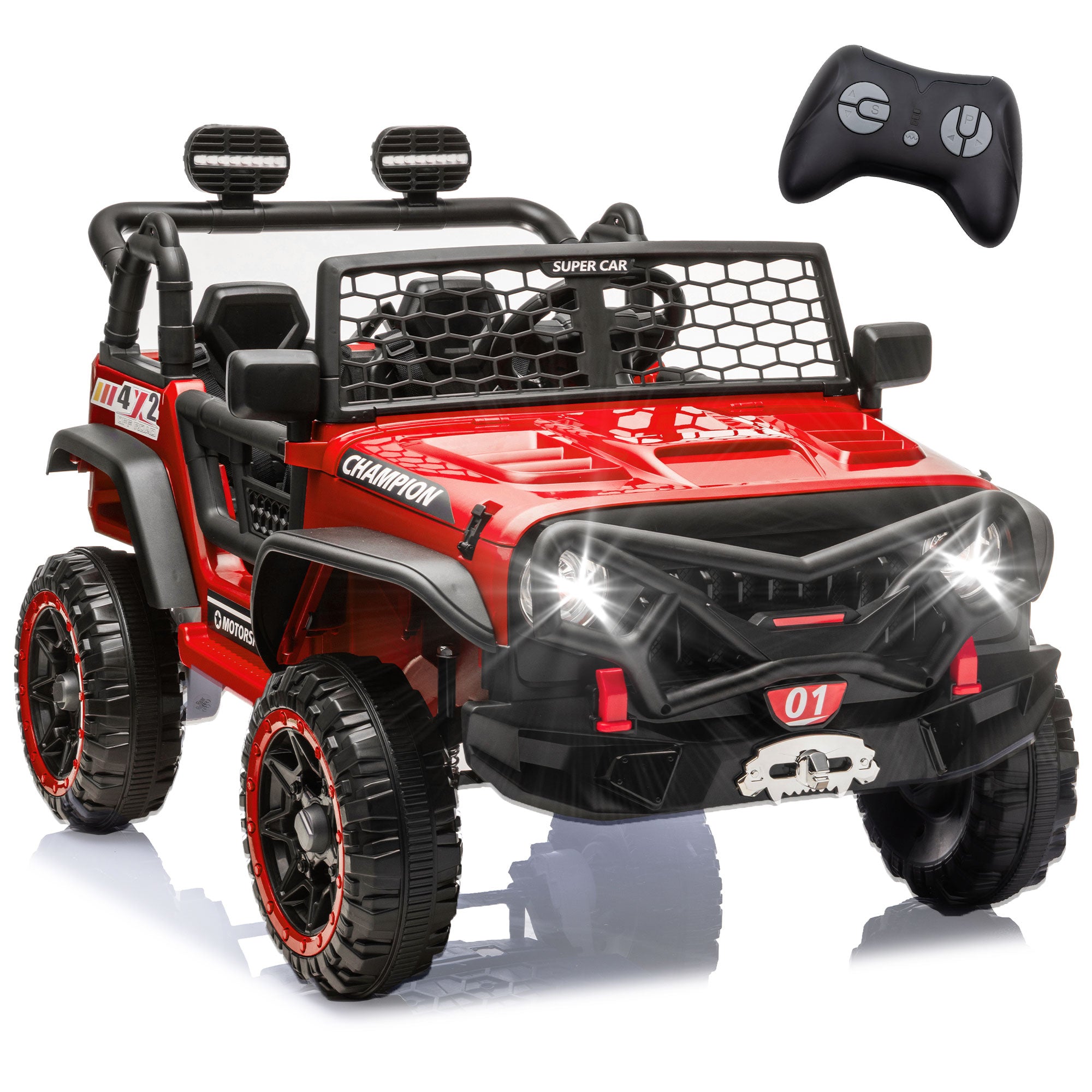 24V 2 Seater Ride On Toys for Kids, Ride On Car with Remote Control, Ride On Truck, 4-Wheel Suspension, Soft Start, Bluetooth, Led Lights, Electric Car for Kids Ages 3-8
