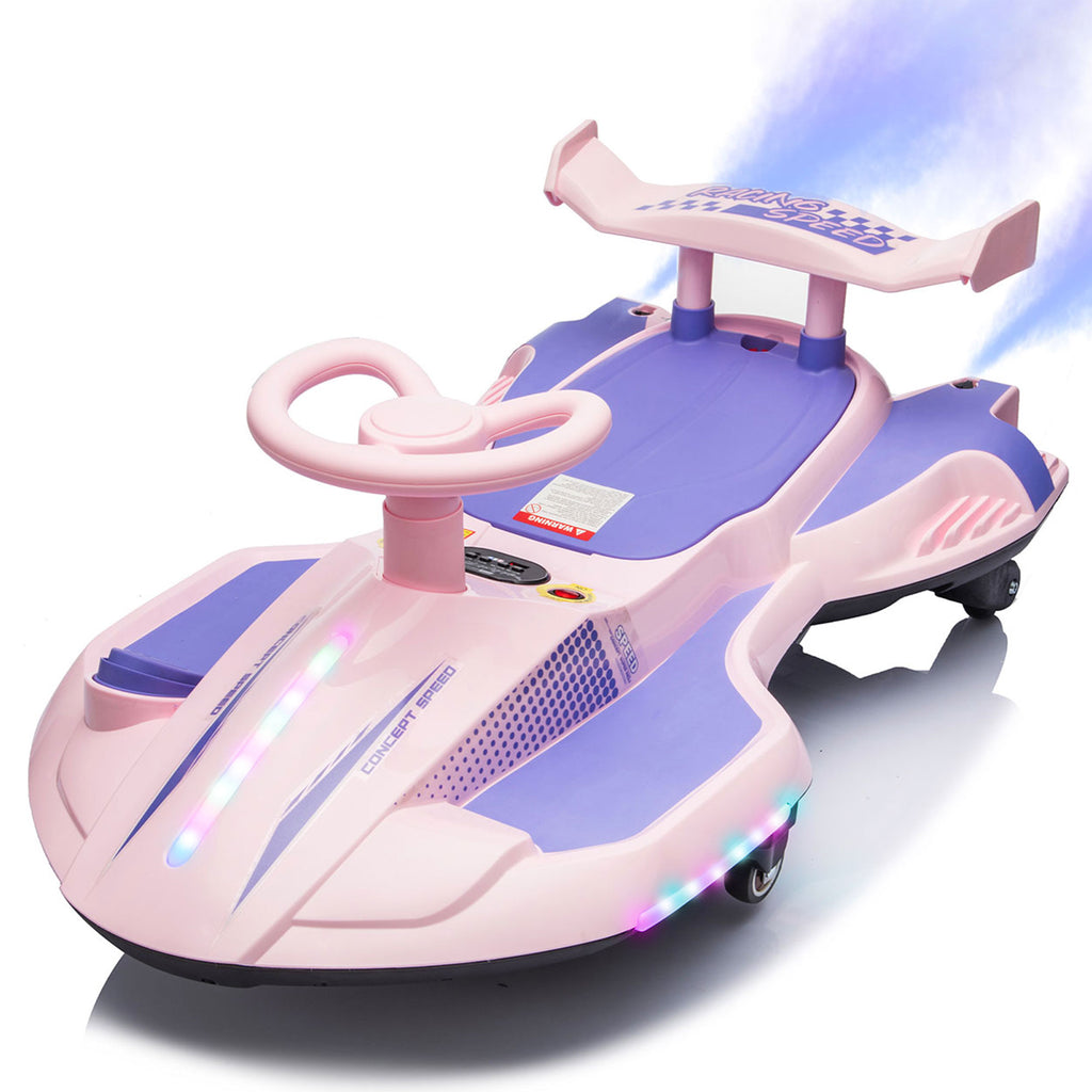 KEEPSUN 12V Electric Wiggle Car for Kids, 2 in 1 Swing Ride on Toy, Drift Car with Spray, Flashing 360° Swivel Wheels, Music, Bluetooth, Anti-Rollover, Gift for Boys Girls Ages 3-8 - Pink & Purple
