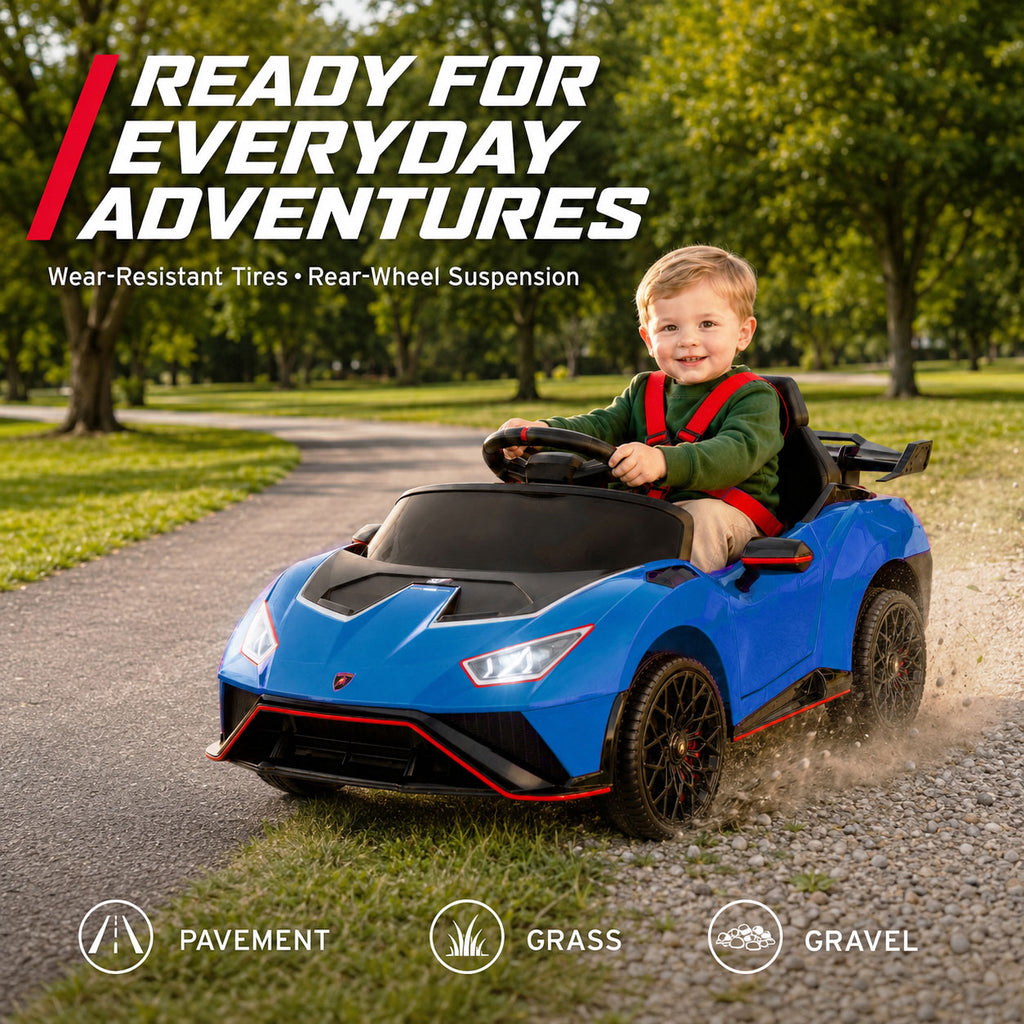 KEEPSUN 12V Ride On Toys for Kids, Licensed Lamborghini Ride On Car w/Remote Control, 3-Speed, Bluetooth & Music, Electric Car for Toddler Ages 2-4, Ideal Gift for Boys Girls - Blue