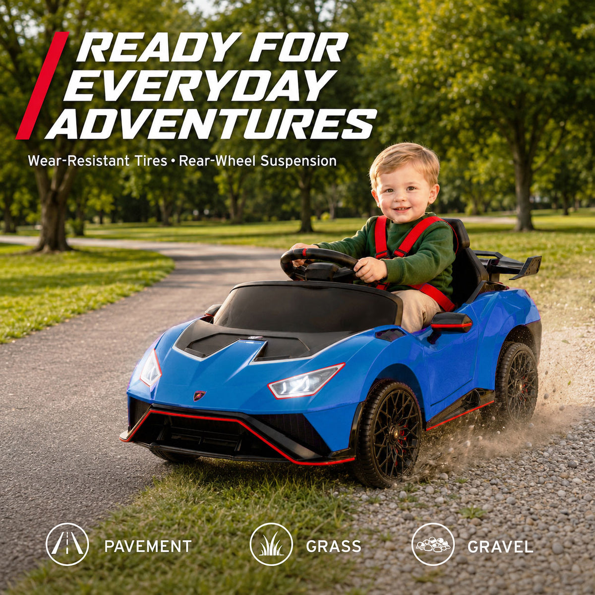 KEEPSUN 12V Ride On Toys for Kids, Licensed Lamborghini Ride On Car w/Remote Control, 3-Speed, Bluetooth & Music, Electric Car for Toddler Ages 2-4, Ideal Gift for Boys Girls - Blue