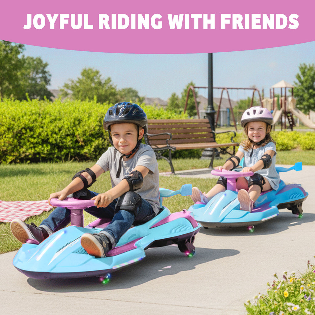 KEEPSUN 12V Electric Wiggle Car for Kids, 2 in 1 Swing Ride on Toy, Drift Car with Spray, Lights, Music, Bluetooth, Anti-Rollover, Gift for Boys Girls Ages 3 and Up