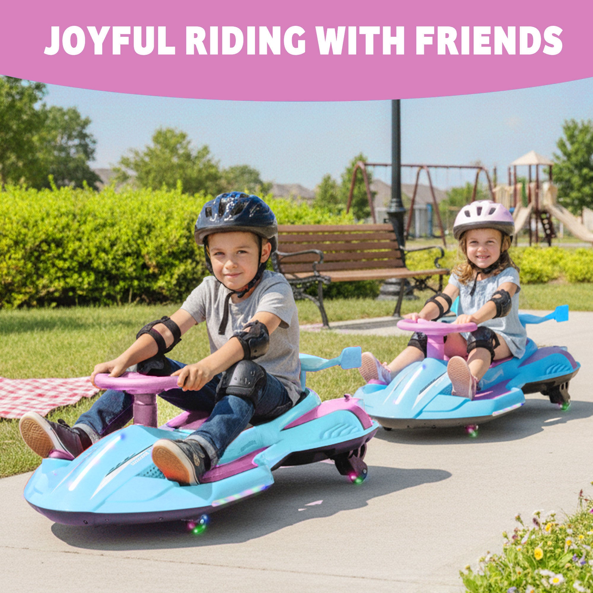 KEEPSUN 12V Electric Wiggle Car for Kids, 2 in 1 Swing Ride on Toy, Drift Car with Spray, Lights, Music, Bluetooth, Anti-Rollover, Gift for Boys Girls Ages 3 and Up