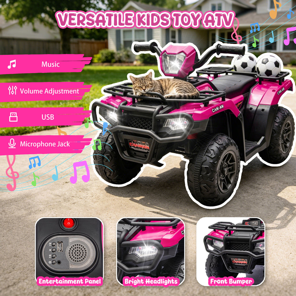 KEEPSUN 24V Kids ATV, Ride on Toys for Toddlers, 4 Wheeler Electric Quad with Bluetooth, Music, Spring Suspension, LED Lights, 2 Storage Racks, Ride On Car for Boys Girls Gift