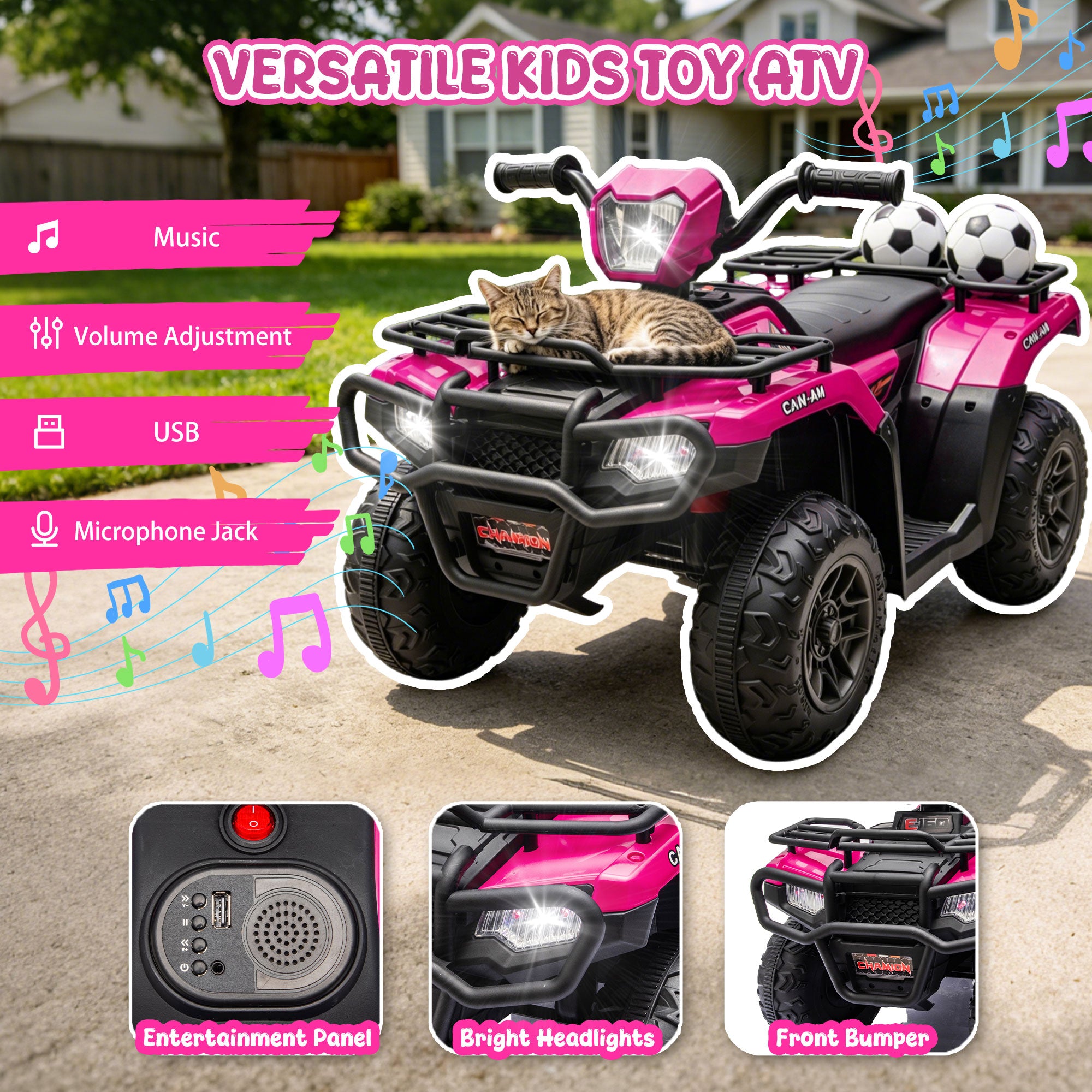 KEEPSUN 24V Kids ATV, Ride on Toys for Toddlers, 4 Wheeler Electric Quad with Bluetooth, Music, Spring Suspension, LED Lights, 2 Storage Racks, Ride On Car for Boys Girls Gift