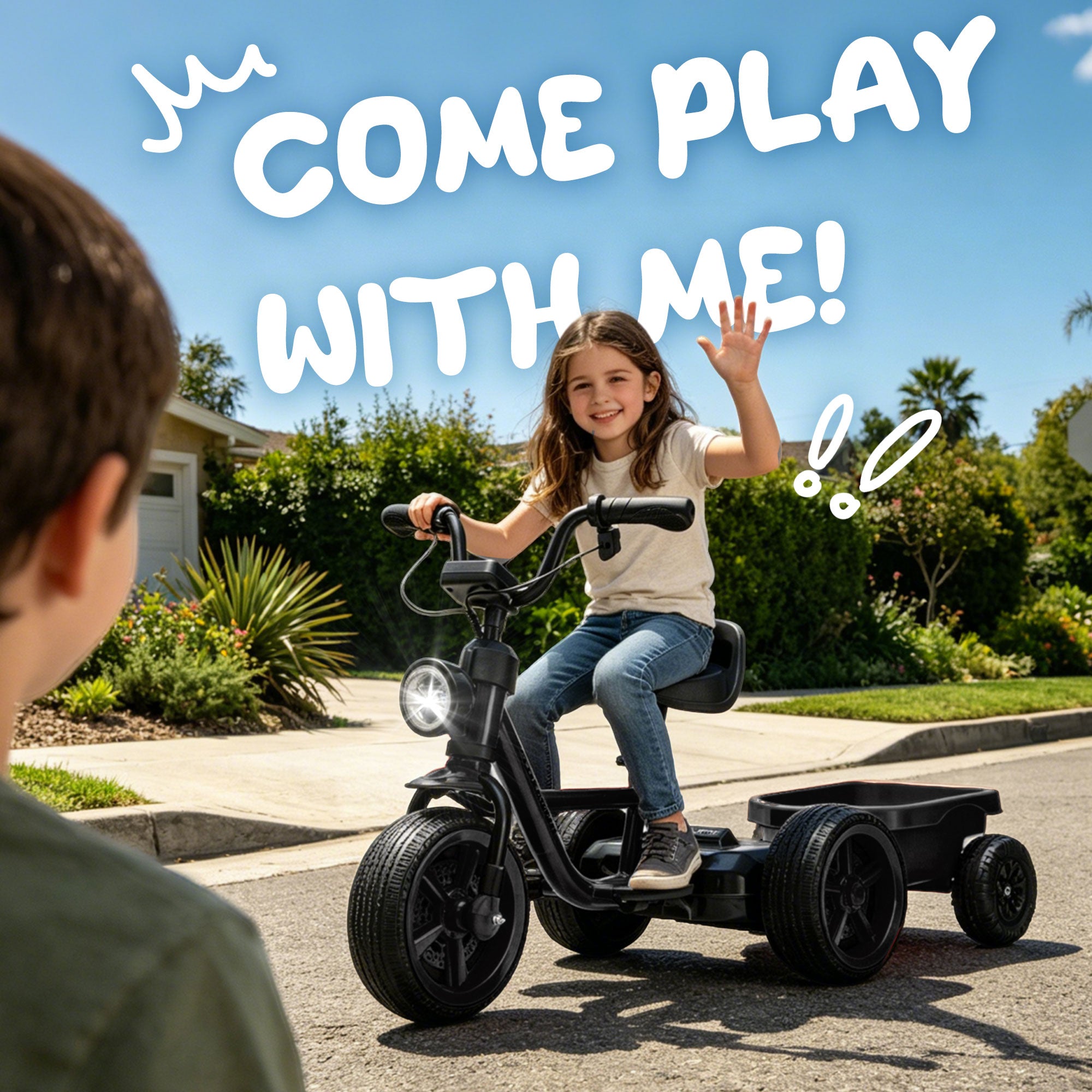 Electric Tricycle for Toddlers 2-5 Year Old, Kids Electric Bike Outdoor Ride on Toys, Trike with LED Light, Adjustable Seat, Large Rear Basket, Birthday Gift for Kids